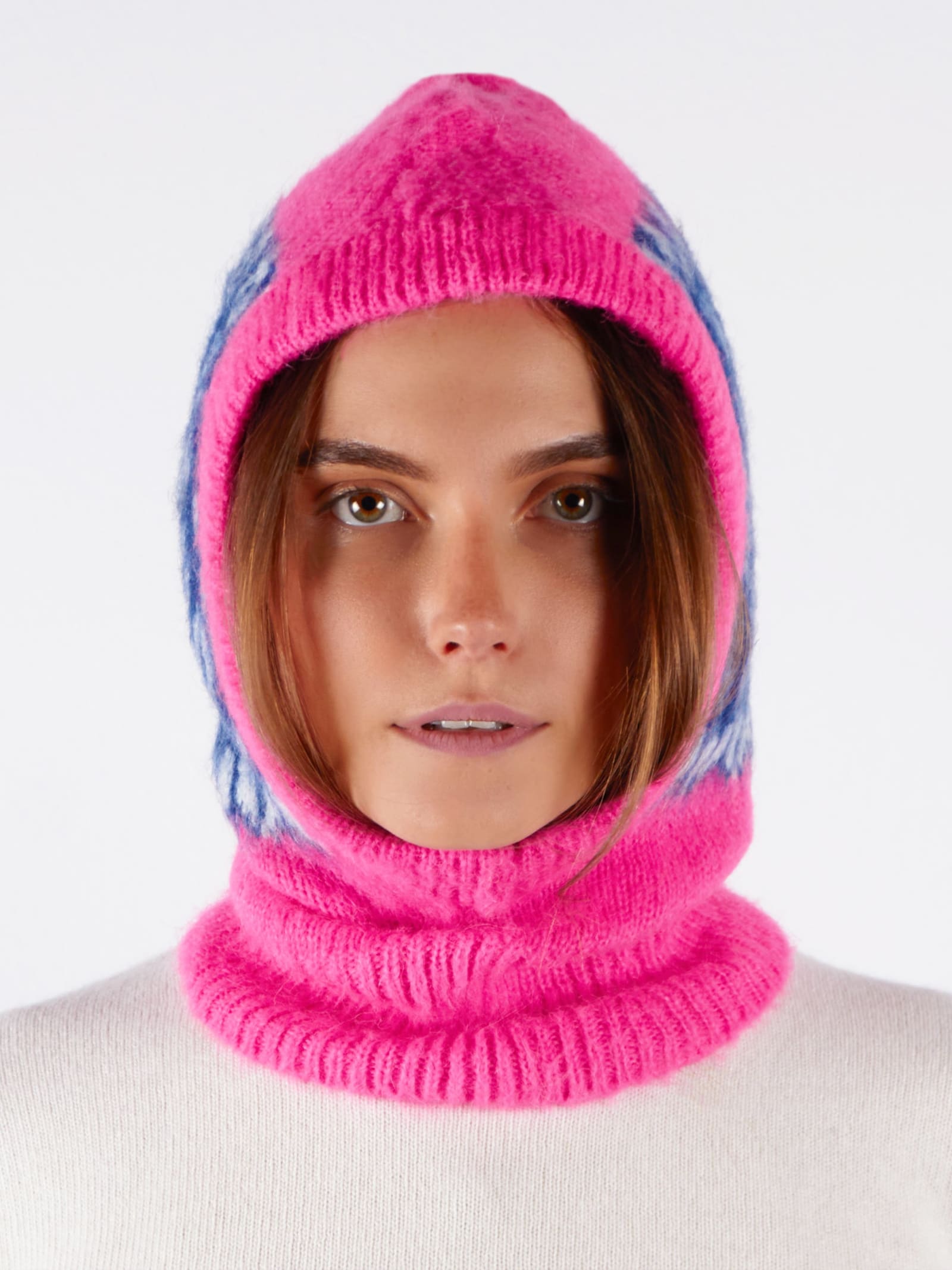 Shop Mc2 Saint Barth Woman Ultra Soft Fluo Pink Balaclava With Icelandic Pattern