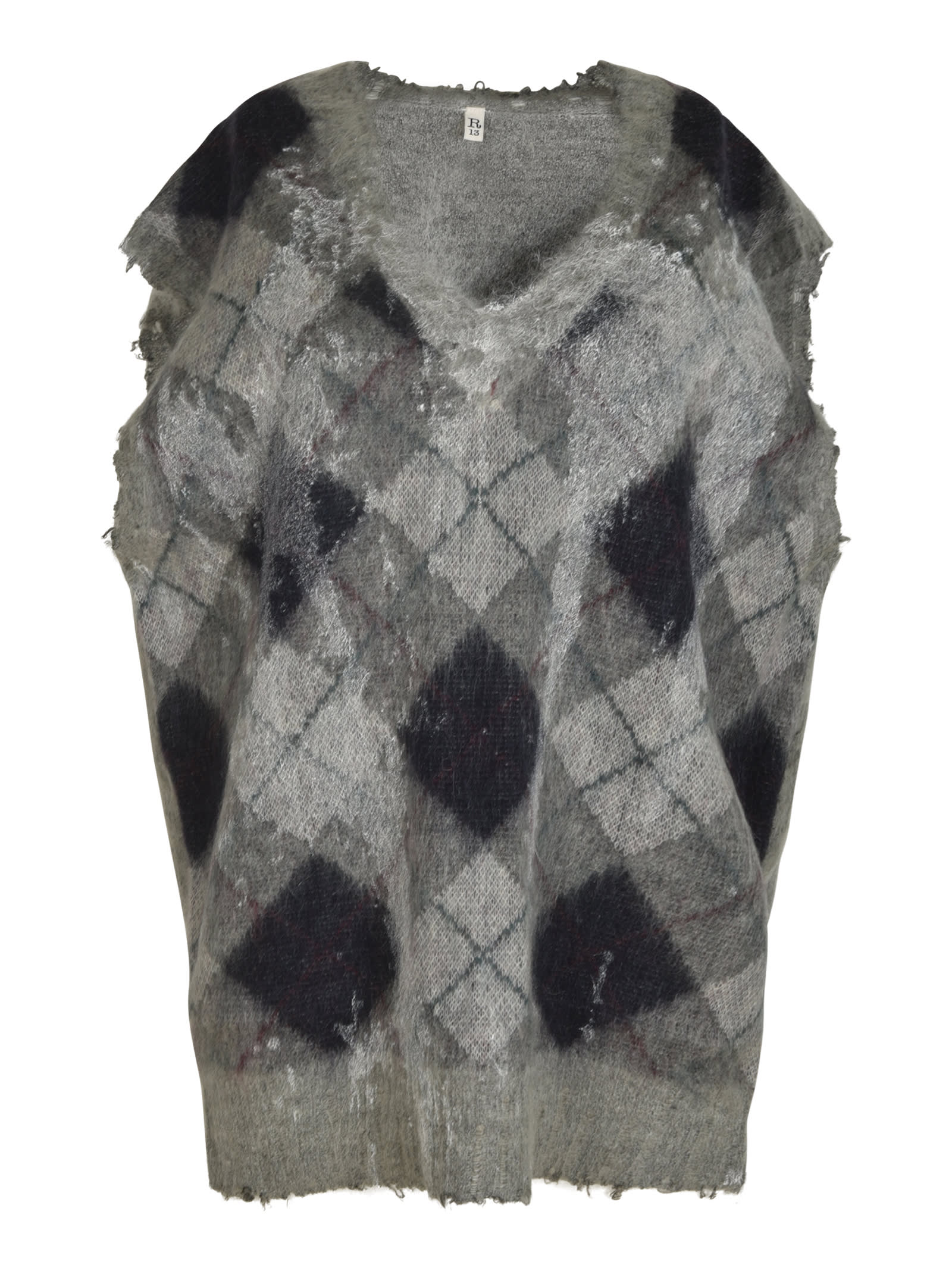 Shop R13 Oversized Sweater Vest Dress In Grey/green Argyle