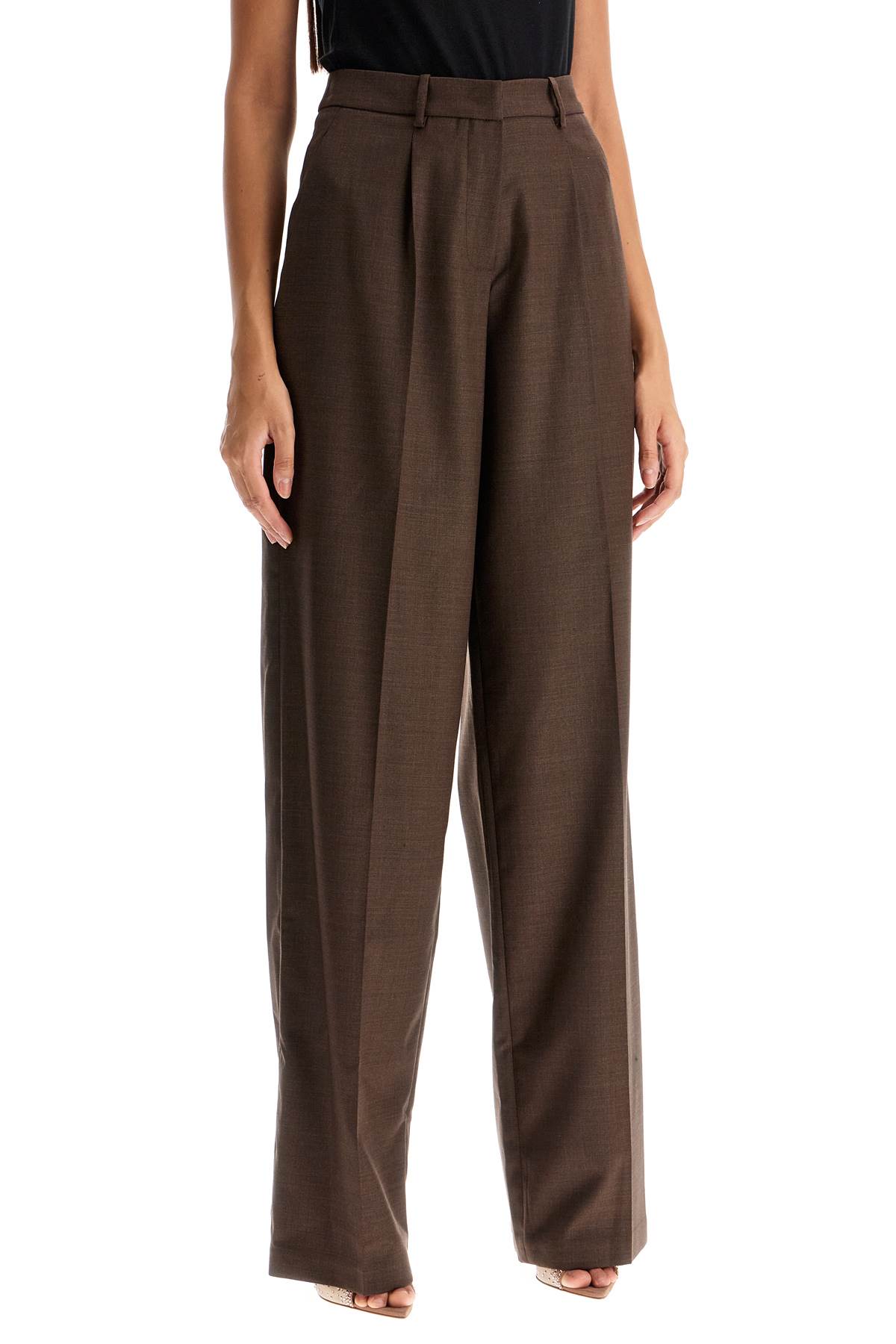 Shop Magda Butrym Wide Stretch Wool Trousers For Comfortable Fit In Brown (brown)