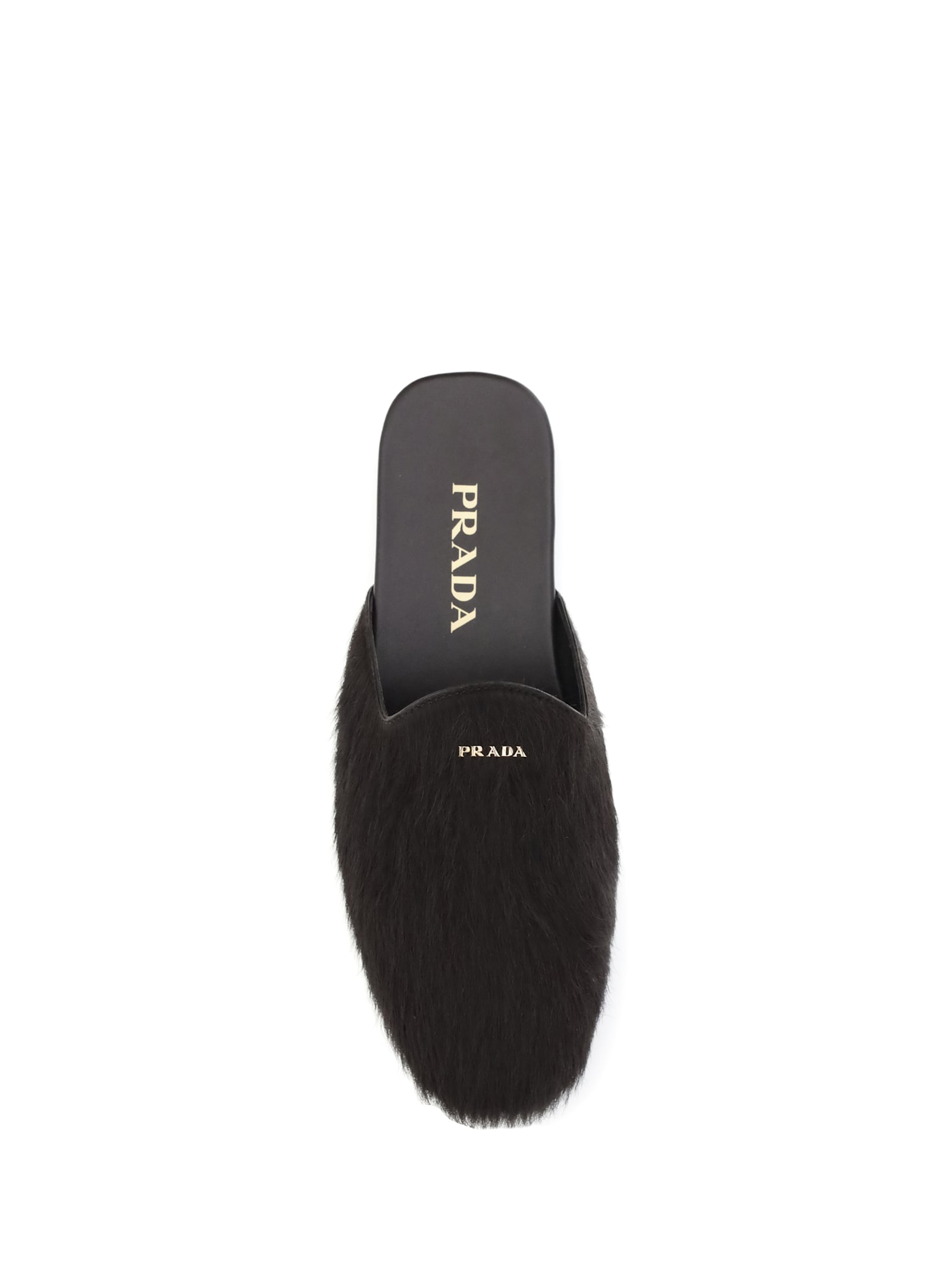 Prada Fur Leather Mules In Brown