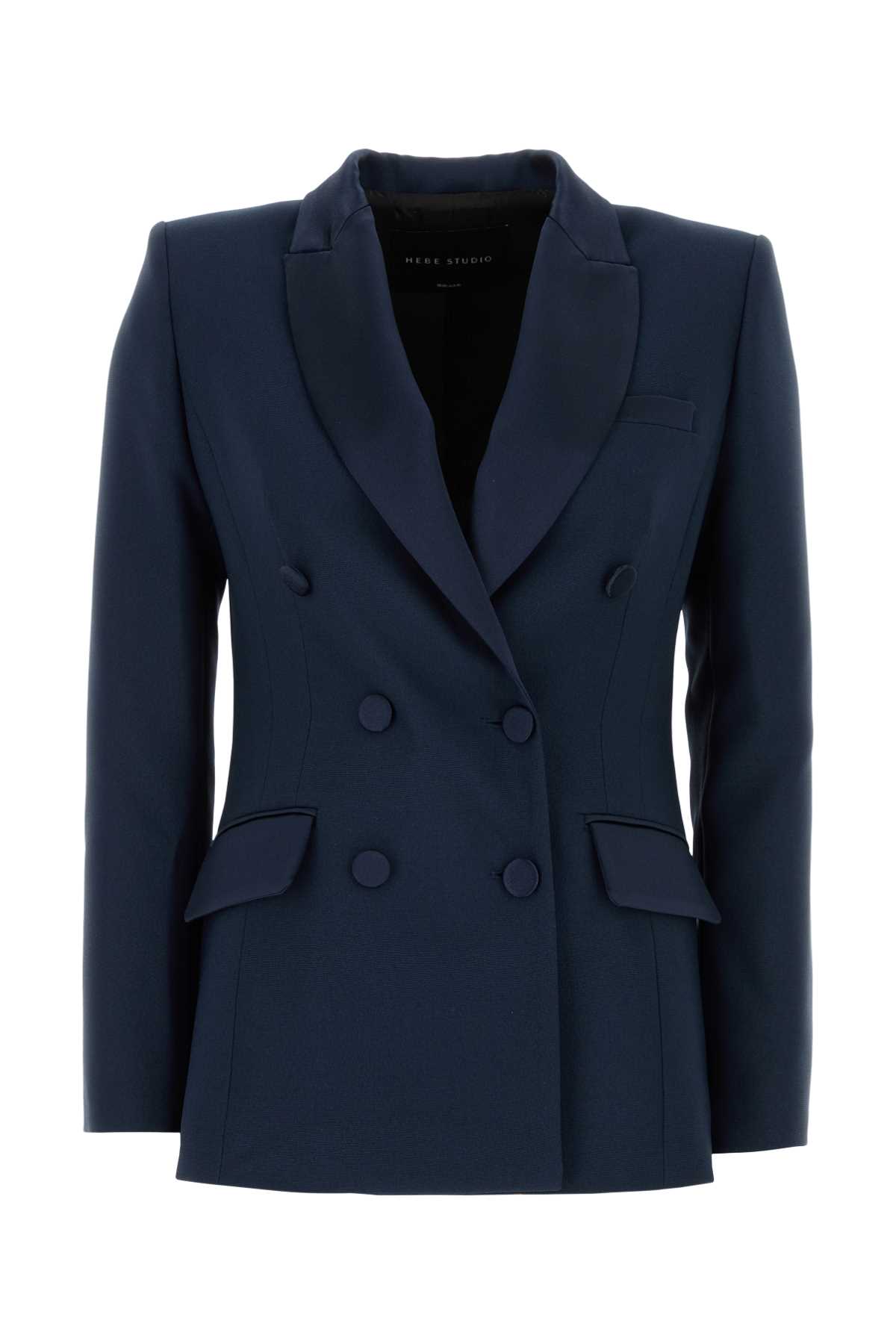 Shop Hebe Studio Blue Cady Georgia Blazer In Navy