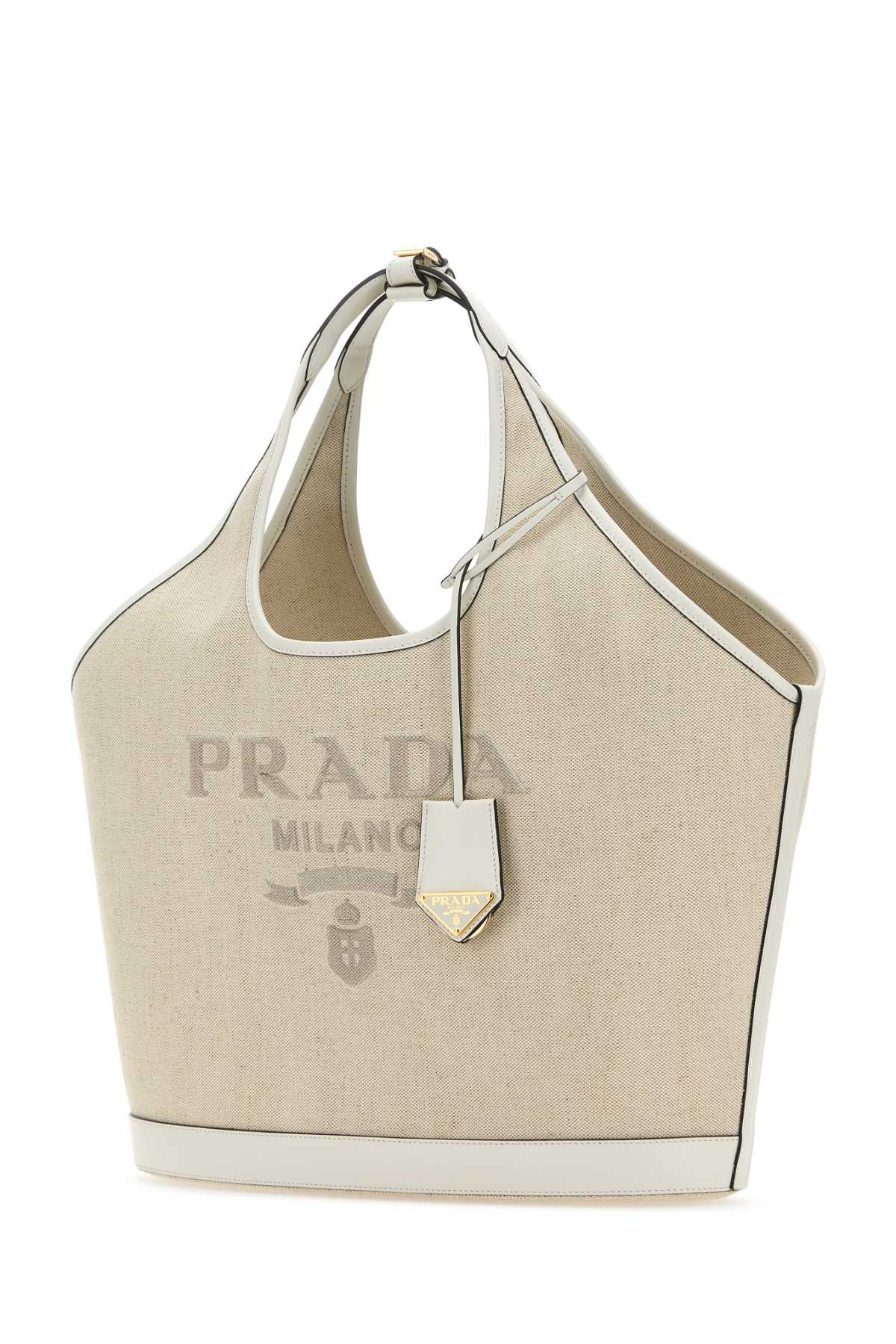 Shop Prada Sand Canvas Shopping Bag In Naturalebianco