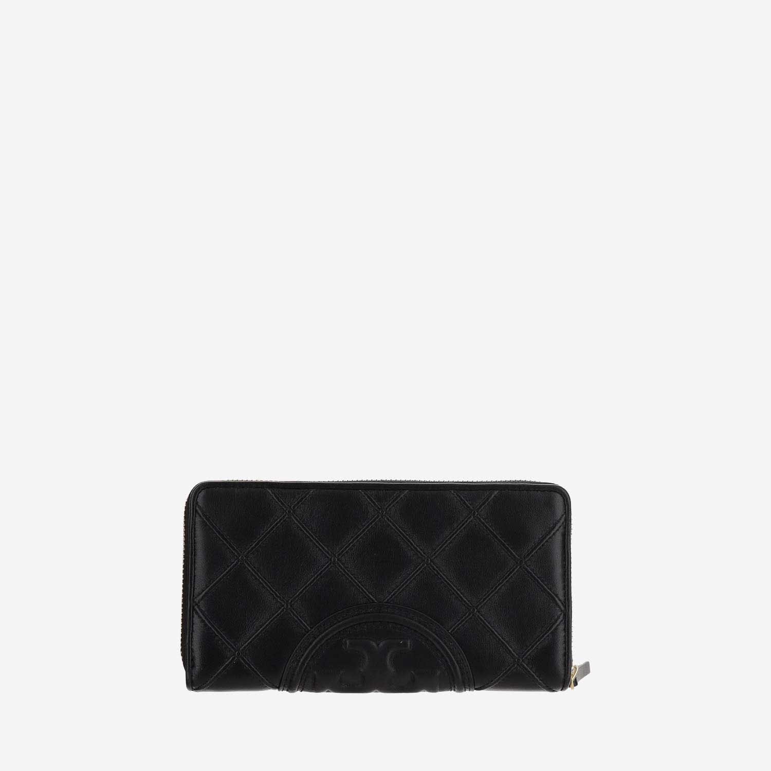 Shop Tory Burch Continental Fleming Leather Wallet In Black