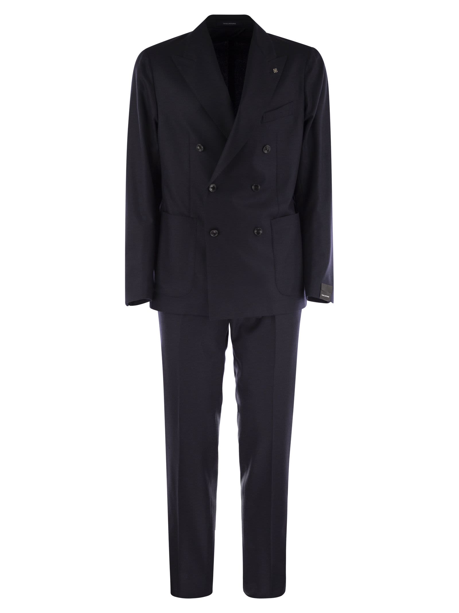 Shop Tagliatore Wool And Cashmere Double-breasted Suit In Blue