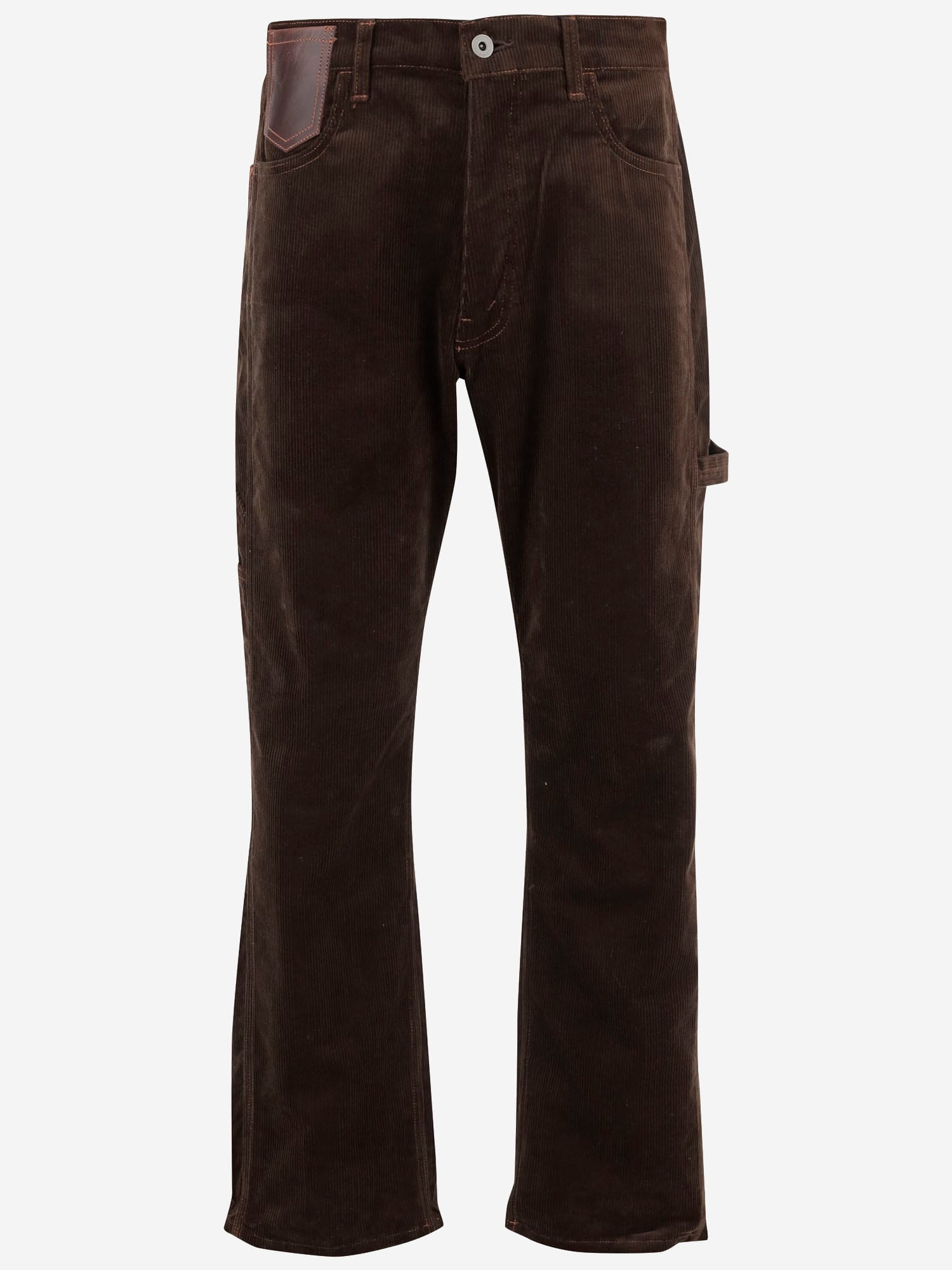 Junya Watanabe Cotton Blend Ribbed Trousers With Leather Details Junya Watanabe Cotton Blend Ribbed Trousers With Leather Details
