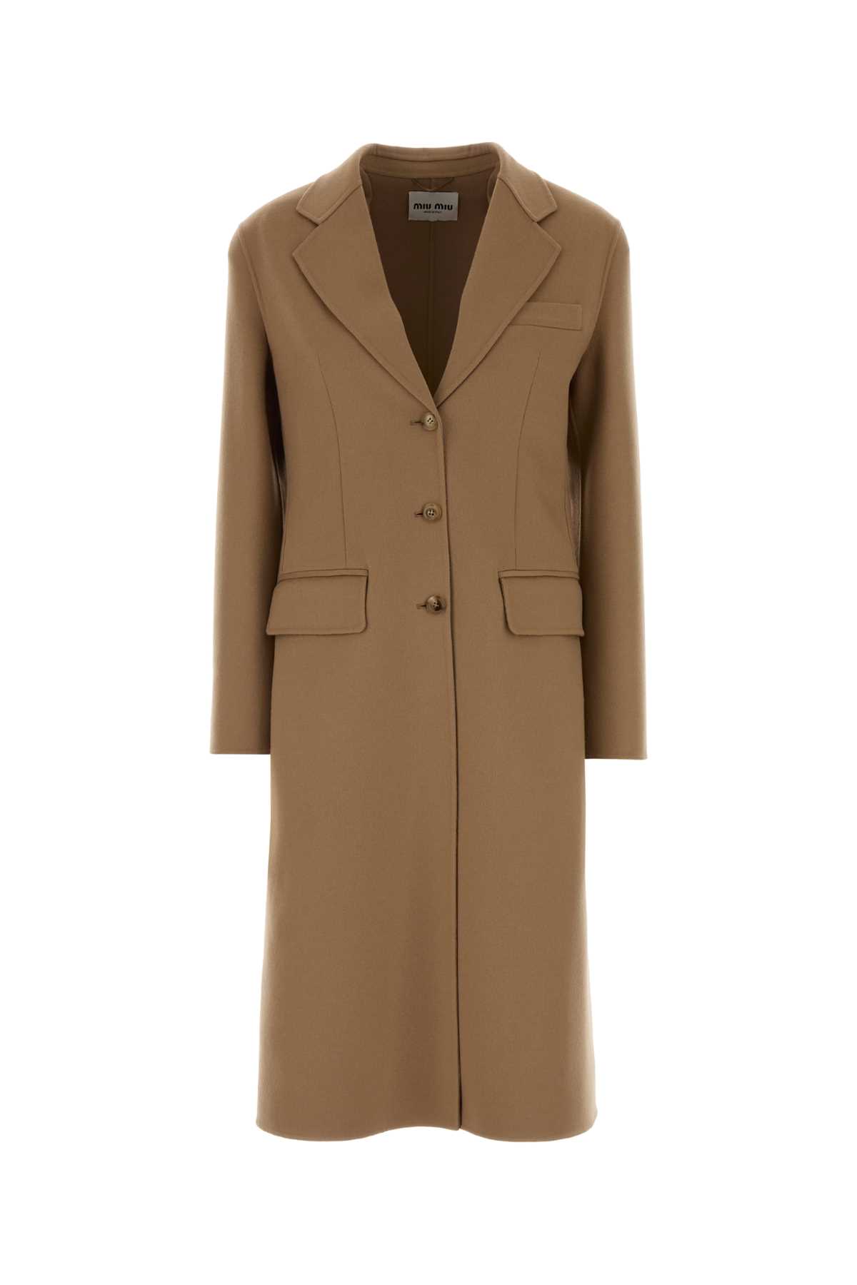 Miu Miu Camel Wool Blend Coat In Brown