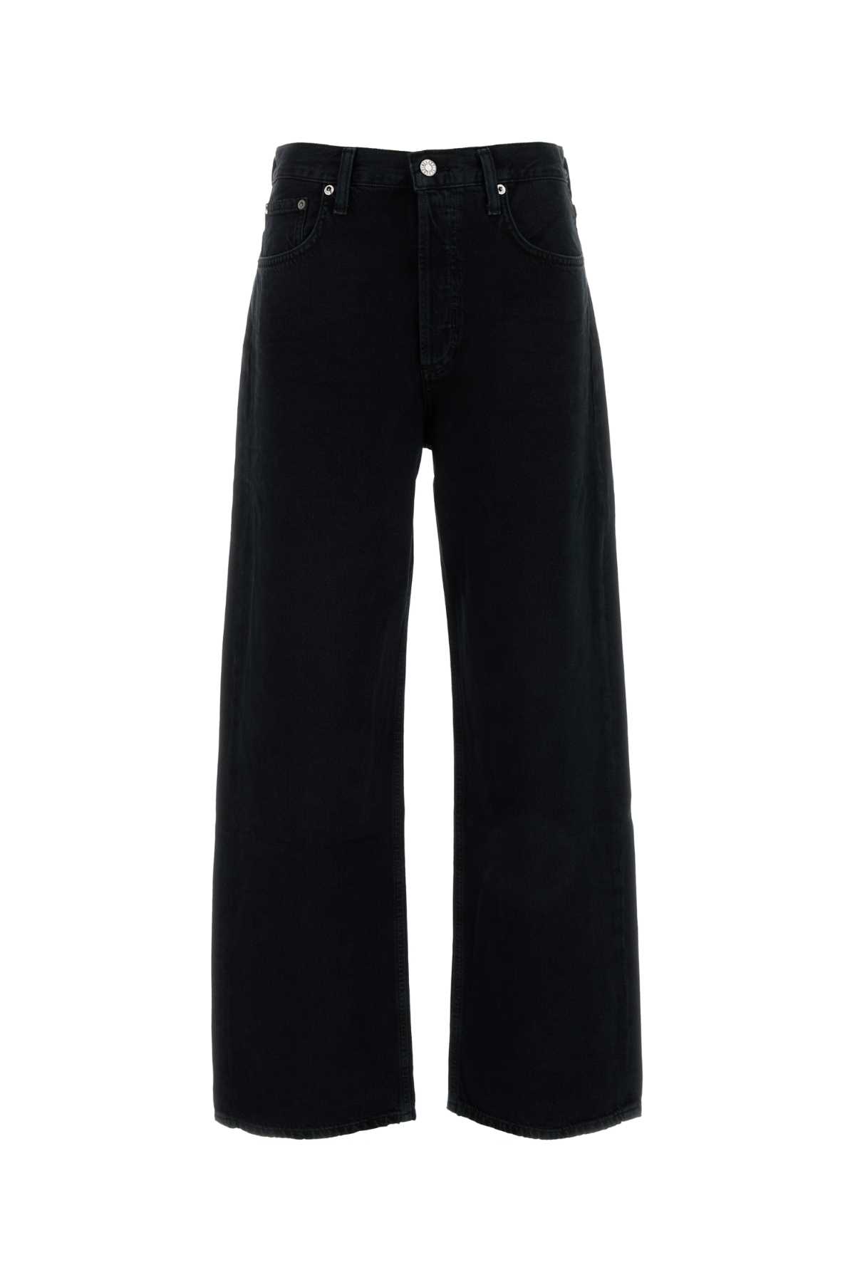 Agolde Crushed Denim Wide Leg Trousers In Black