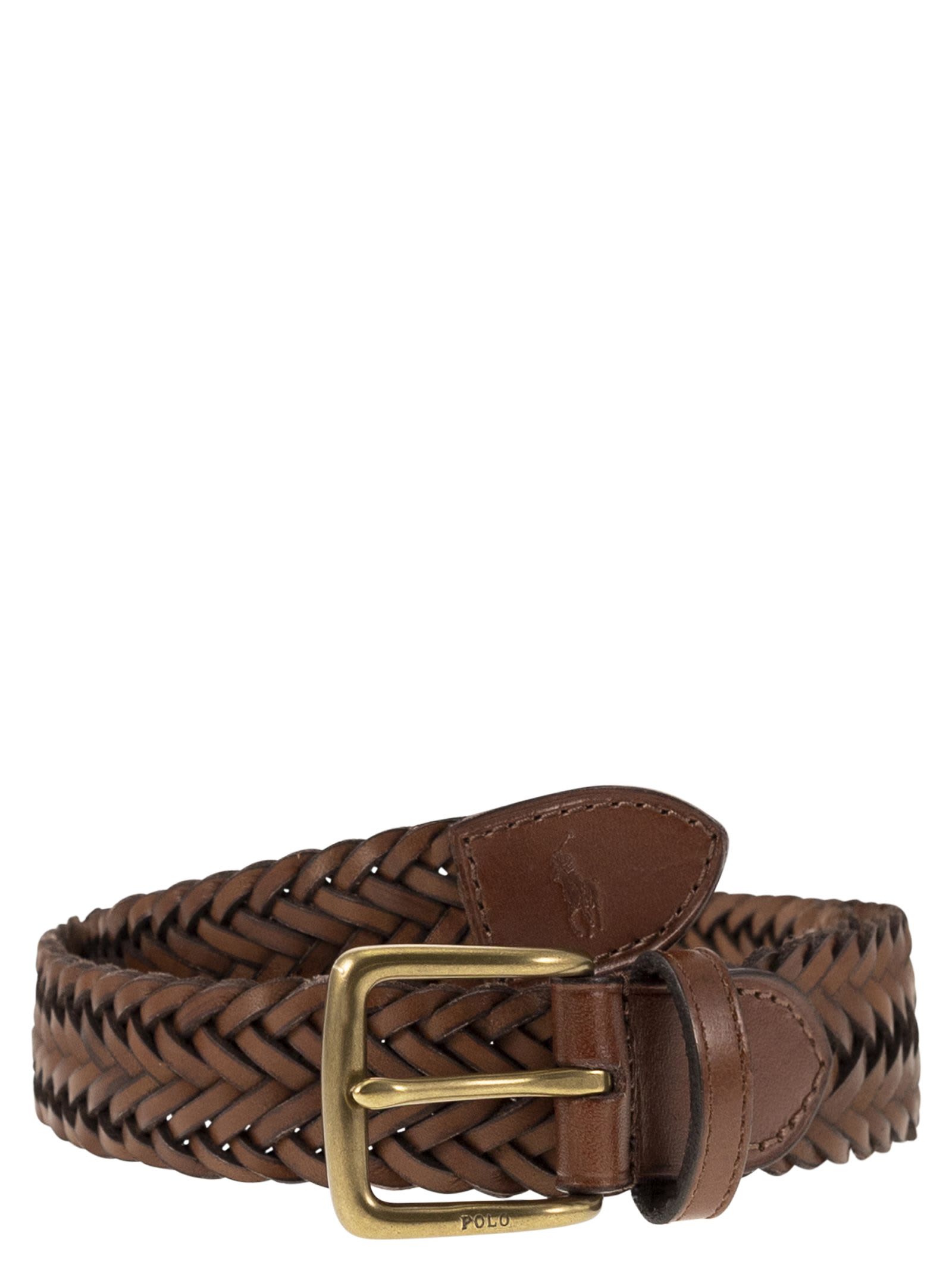Shop Polo Ralph Lauren Braided Calfskin Belt In Brown