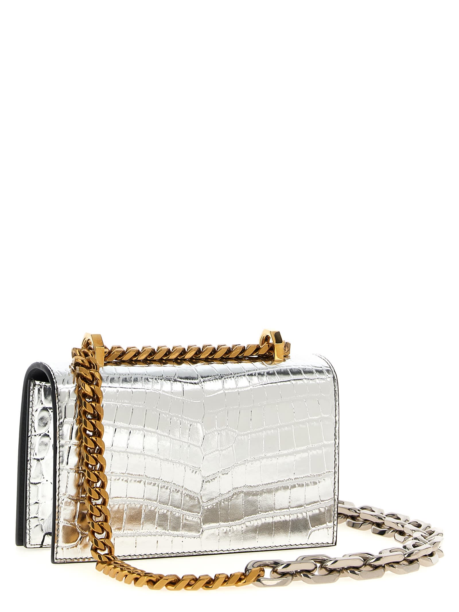 Alexander Mcqueen Jewelled Satchel Mini Crossbody Bag In Silver