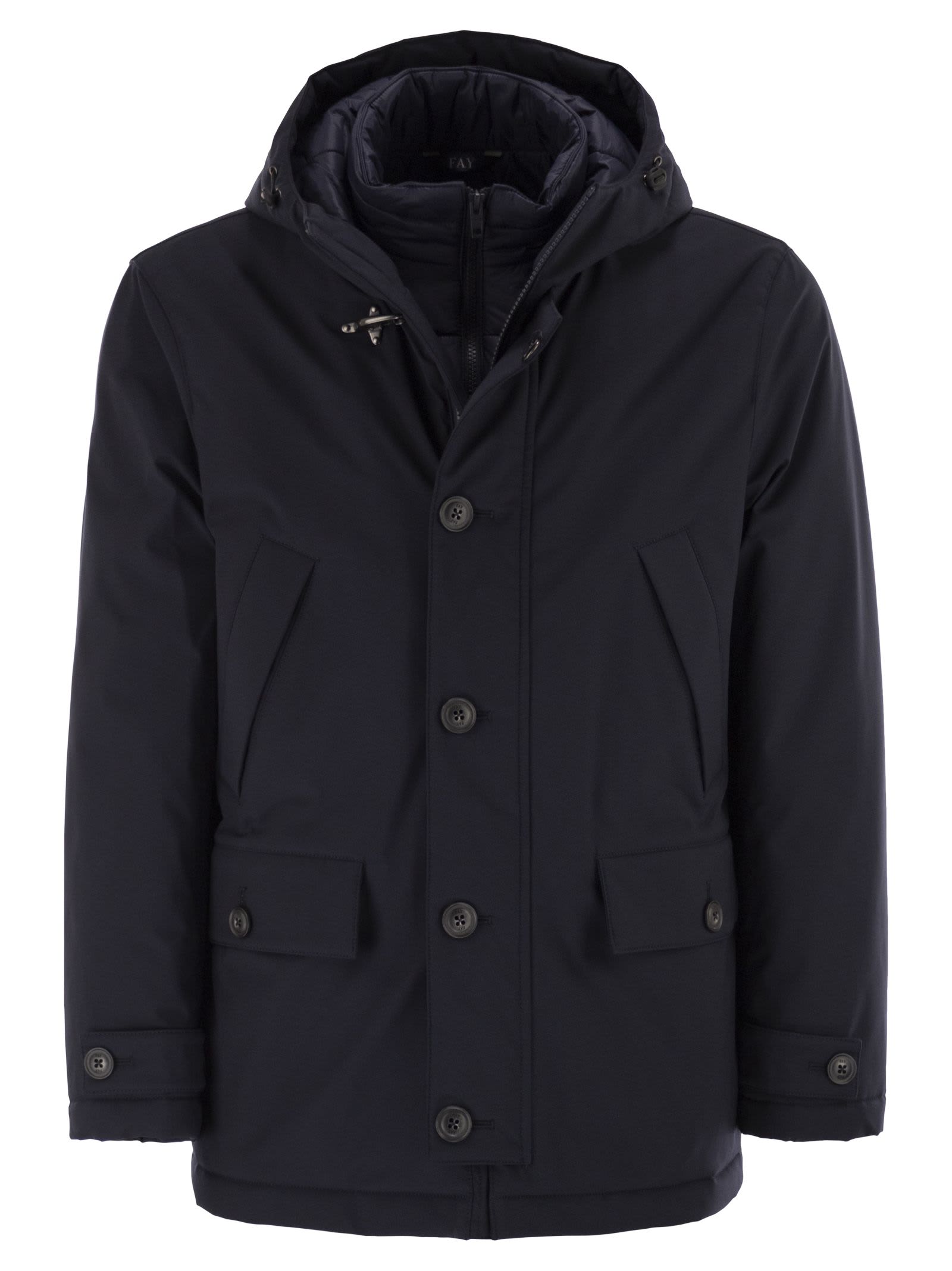 Fay Men Short Parka In Technical Gabardine In Black