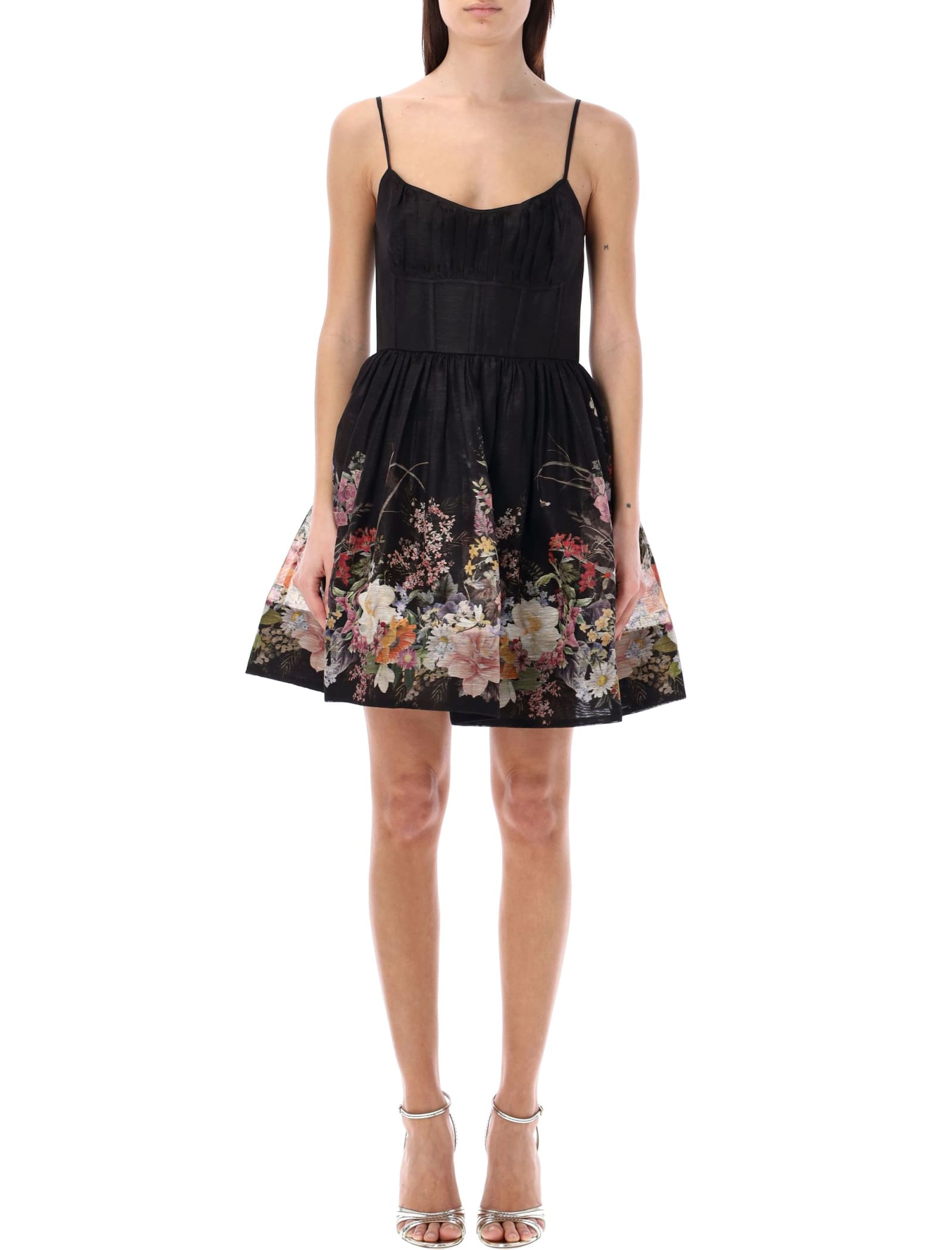 Shop Zimmermann Natura Ruched Mini Dress In Black Wild Flower