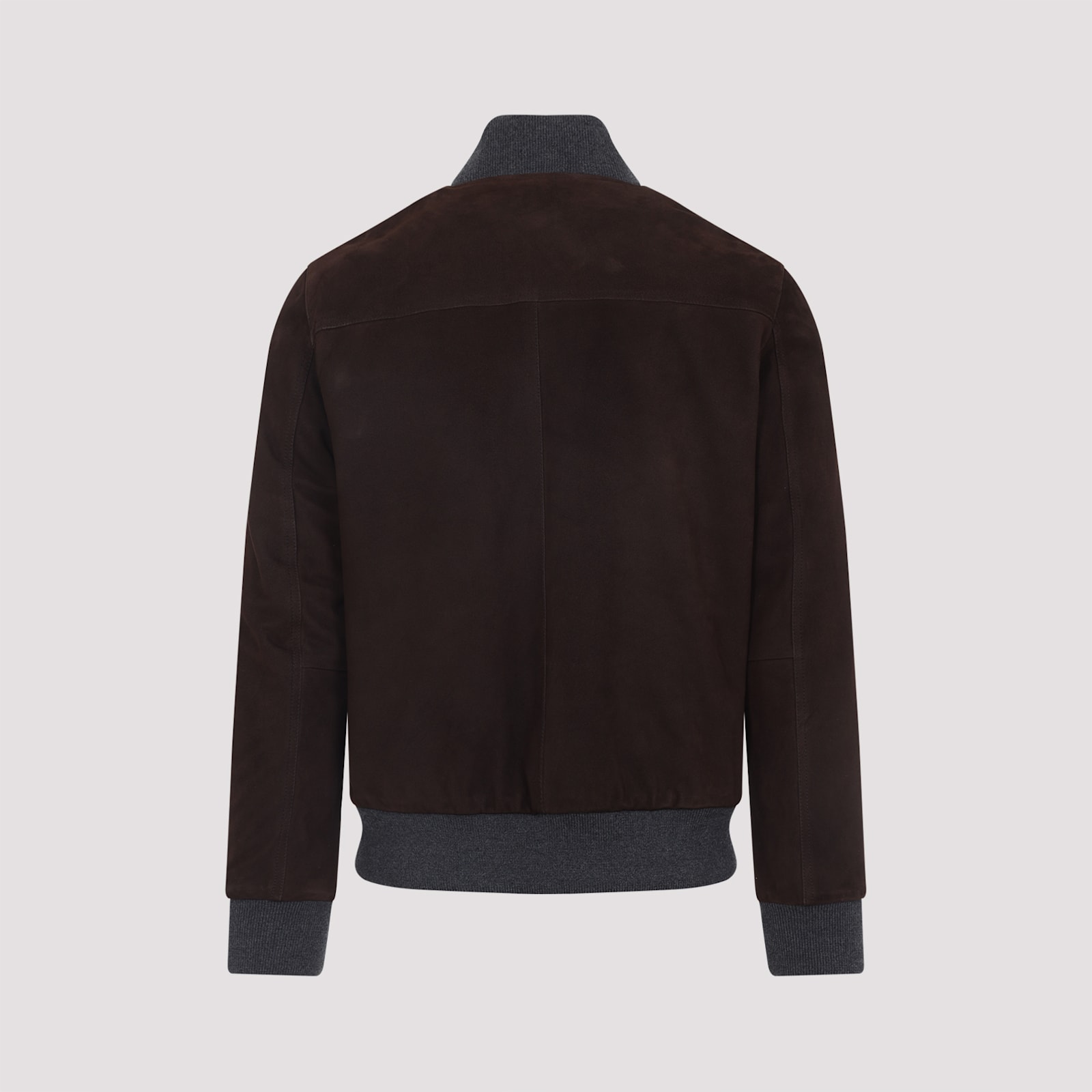 Brioni Ribbed Collar Bomber With Side Pockets In Brown