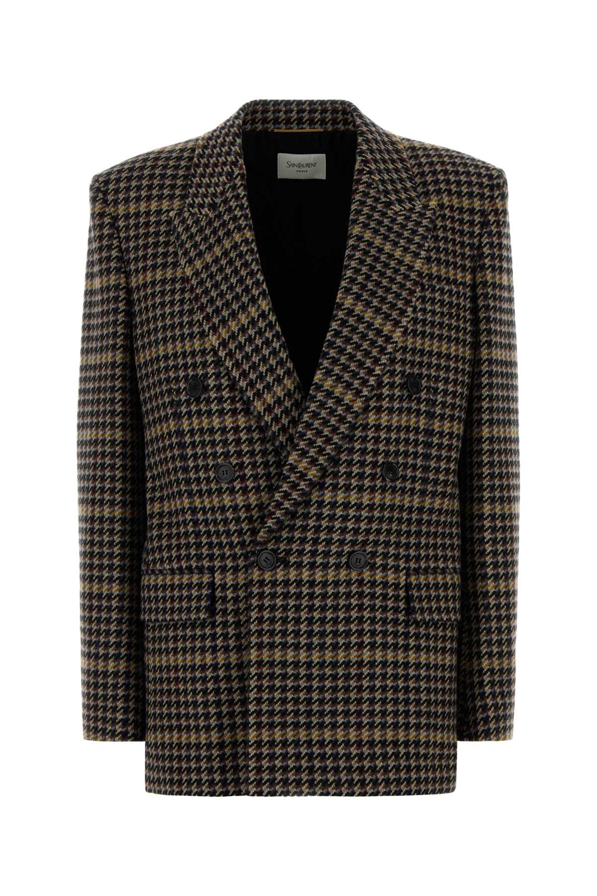Saint Laurent Embroidered Wool Blazer In Multi