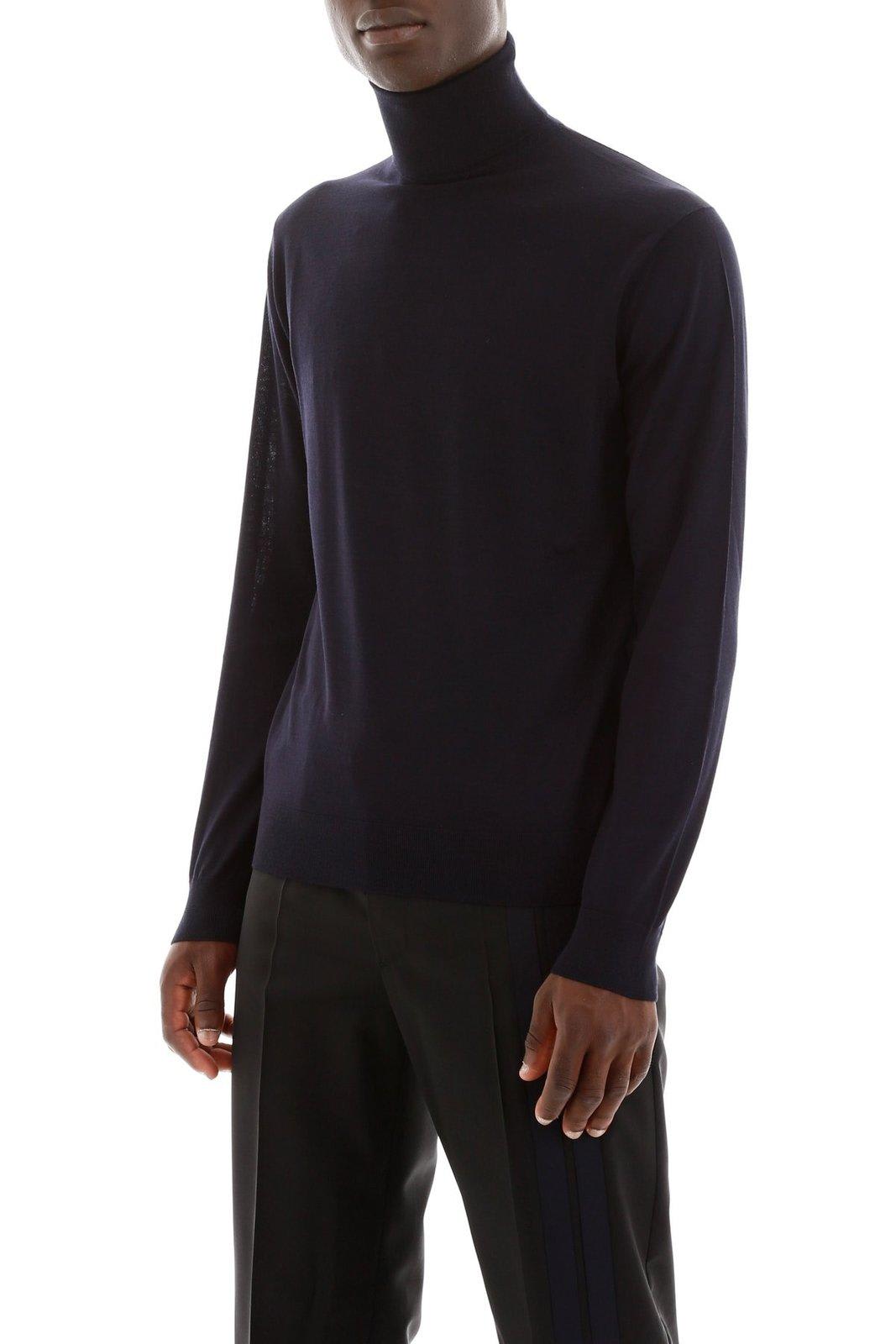 Shop Prada Turtleneck Knitted Pullover In Blu