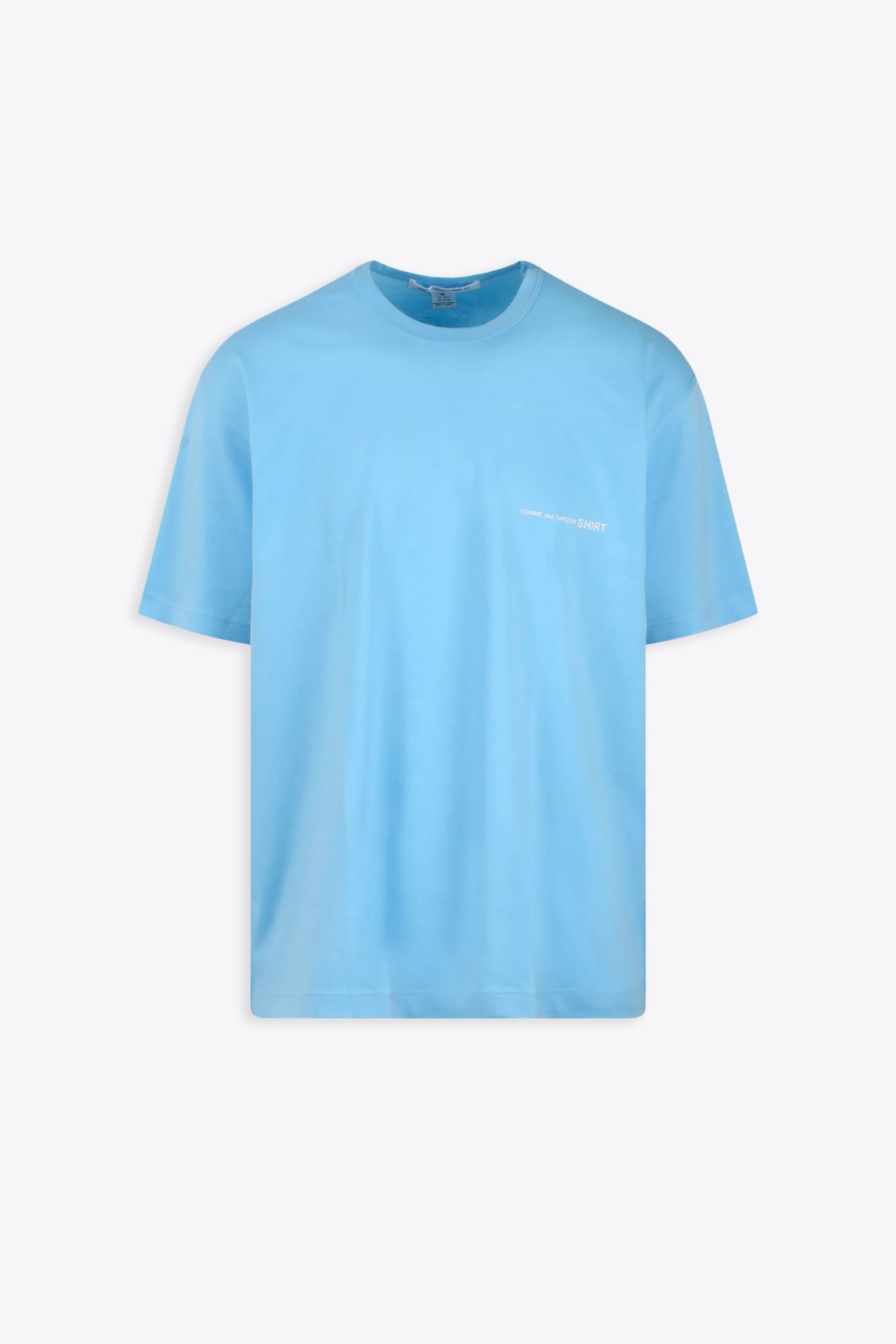 Shop Comme Des Garçons Shirt Mens T-shirt Knit Sky Blue Cotton Oversize T-shirt With Chest Logo In Celeste