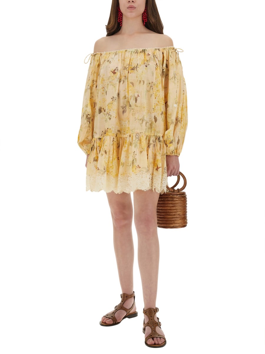 Zimmermann Cascadian Tiered Mini Dress 3214dss255 Ylwbotflo In Yellow