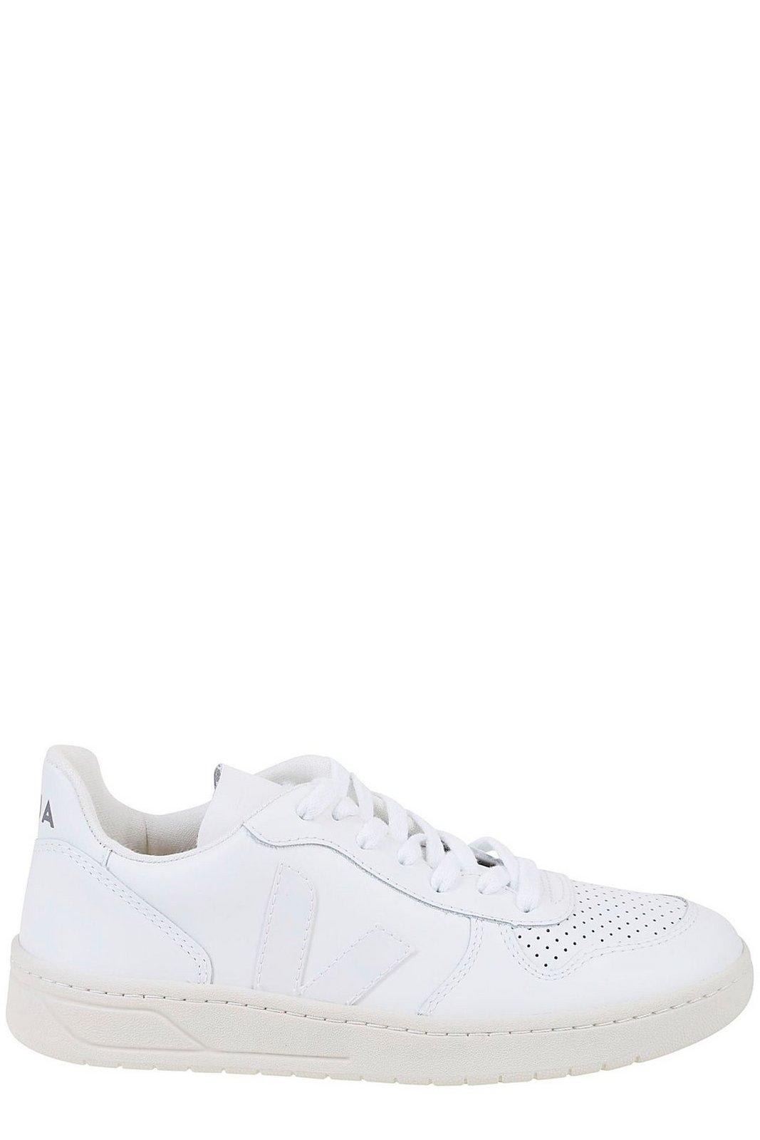 Shop Veja V-10 Lace-up Sneakers In White