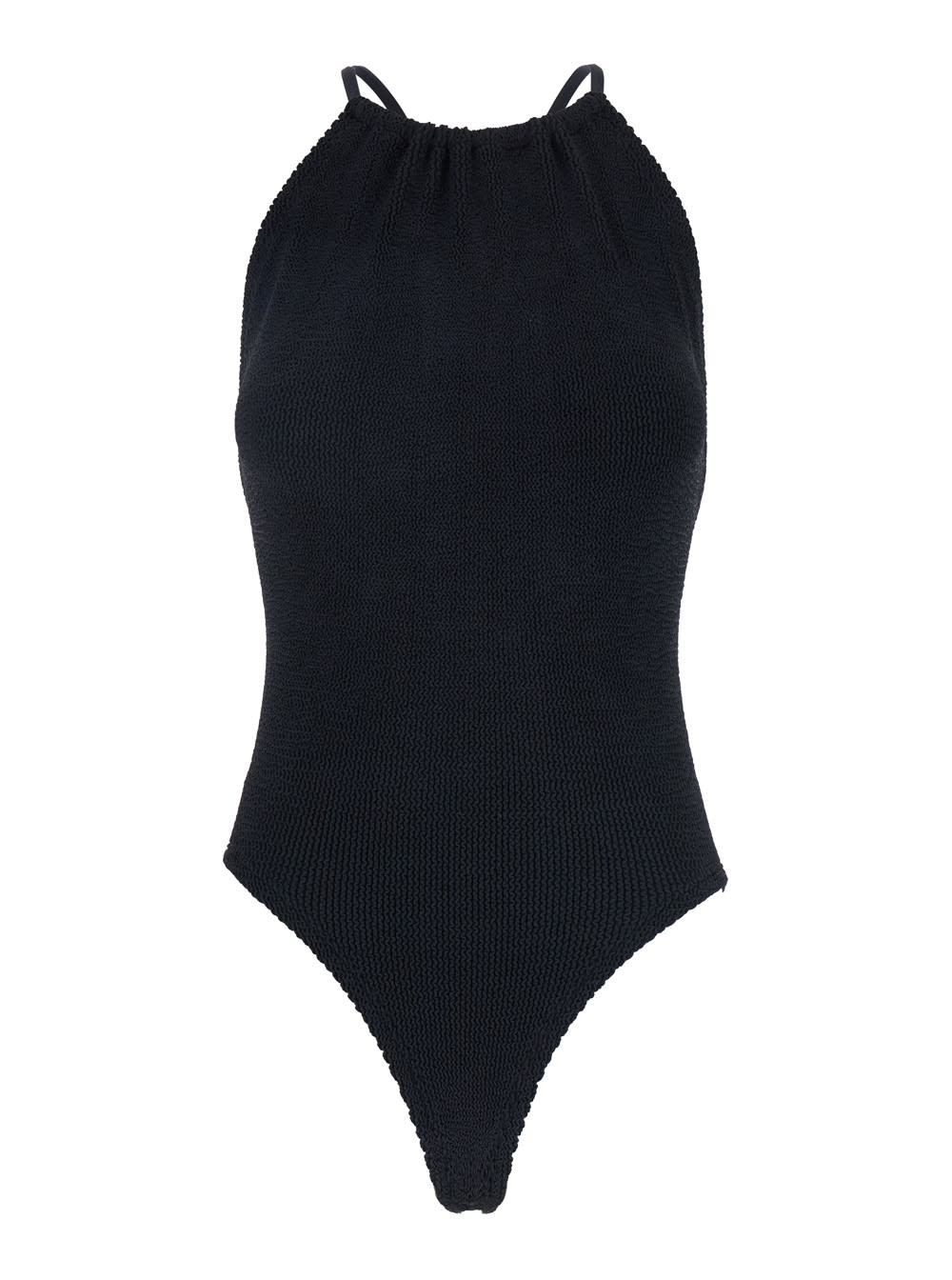 Shop Hunza G Portia Black Swimsuit With Criss-crossed Straps On The Rear In Tech Fabric Woman