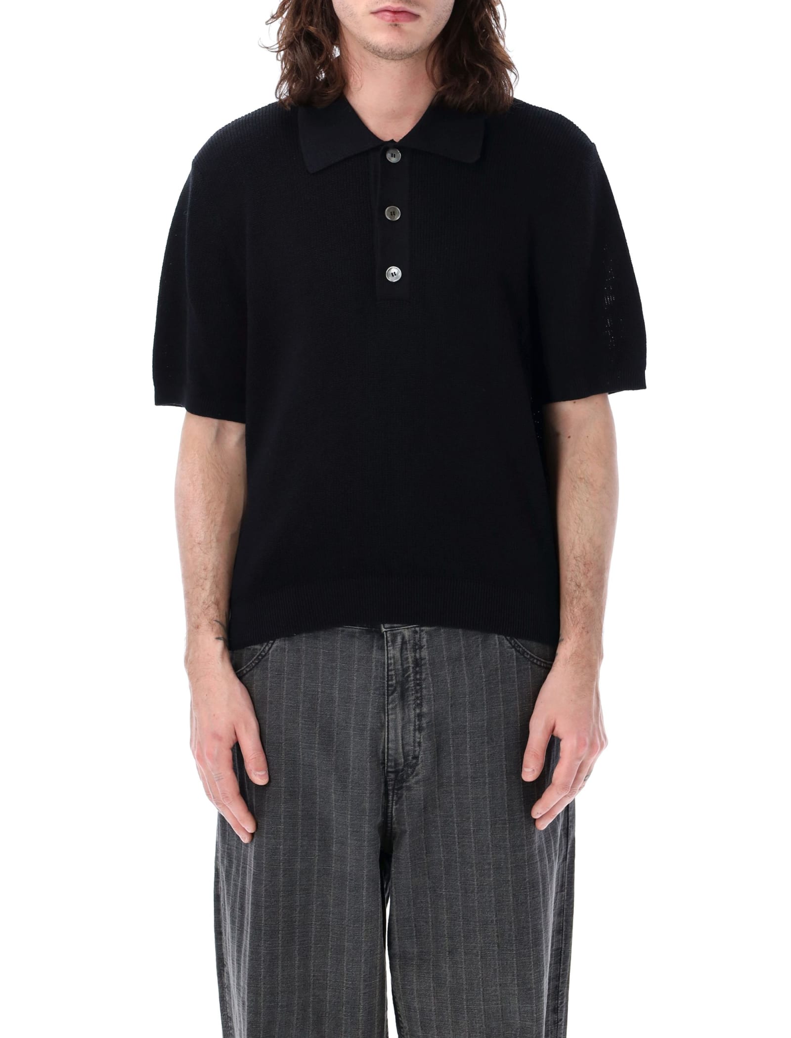 Shop Our Legacy Traditional Knit Polo Shirt In Shadow Black