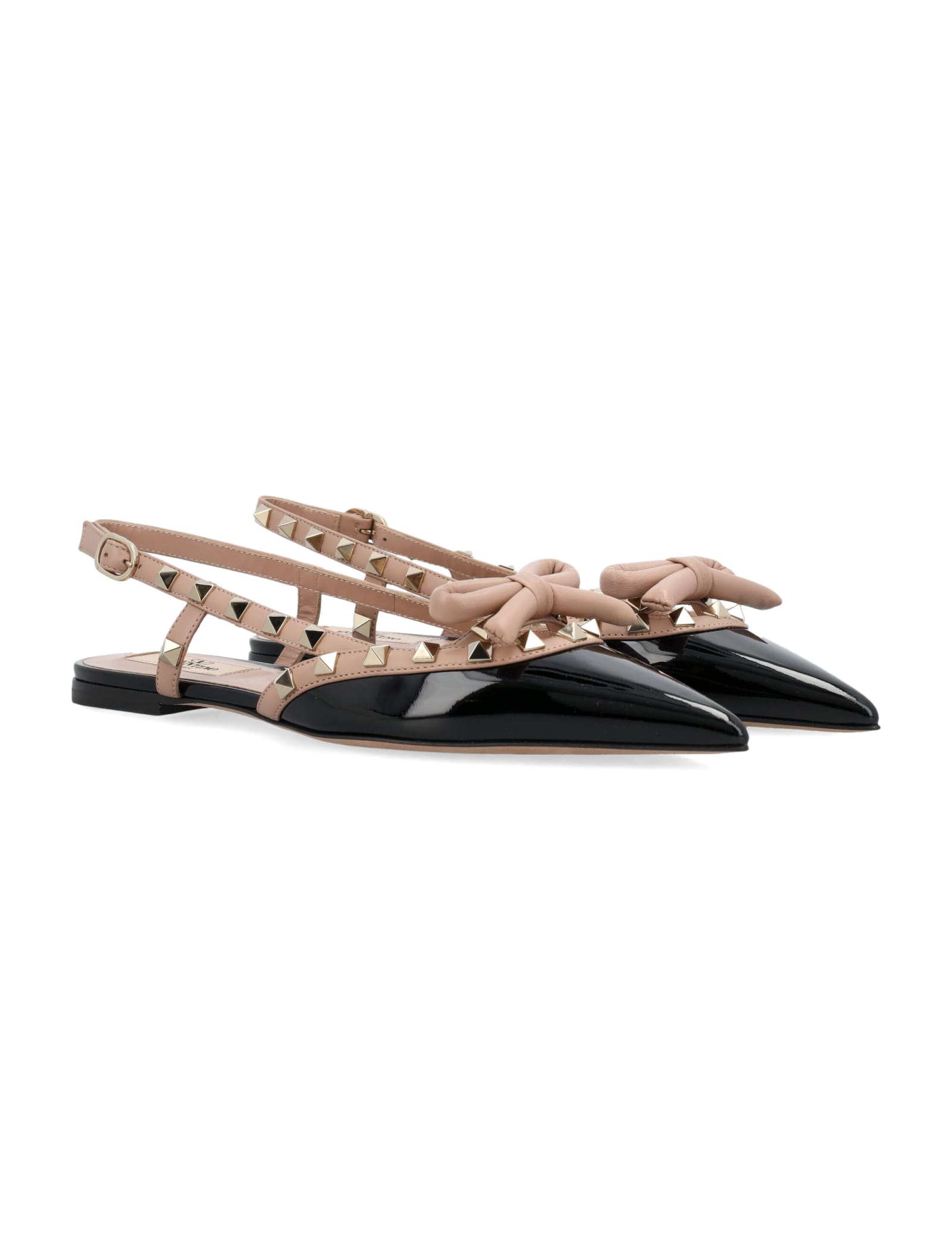 Valentino Rockstud Bow Slingback Ballerina In Rose Cannelle