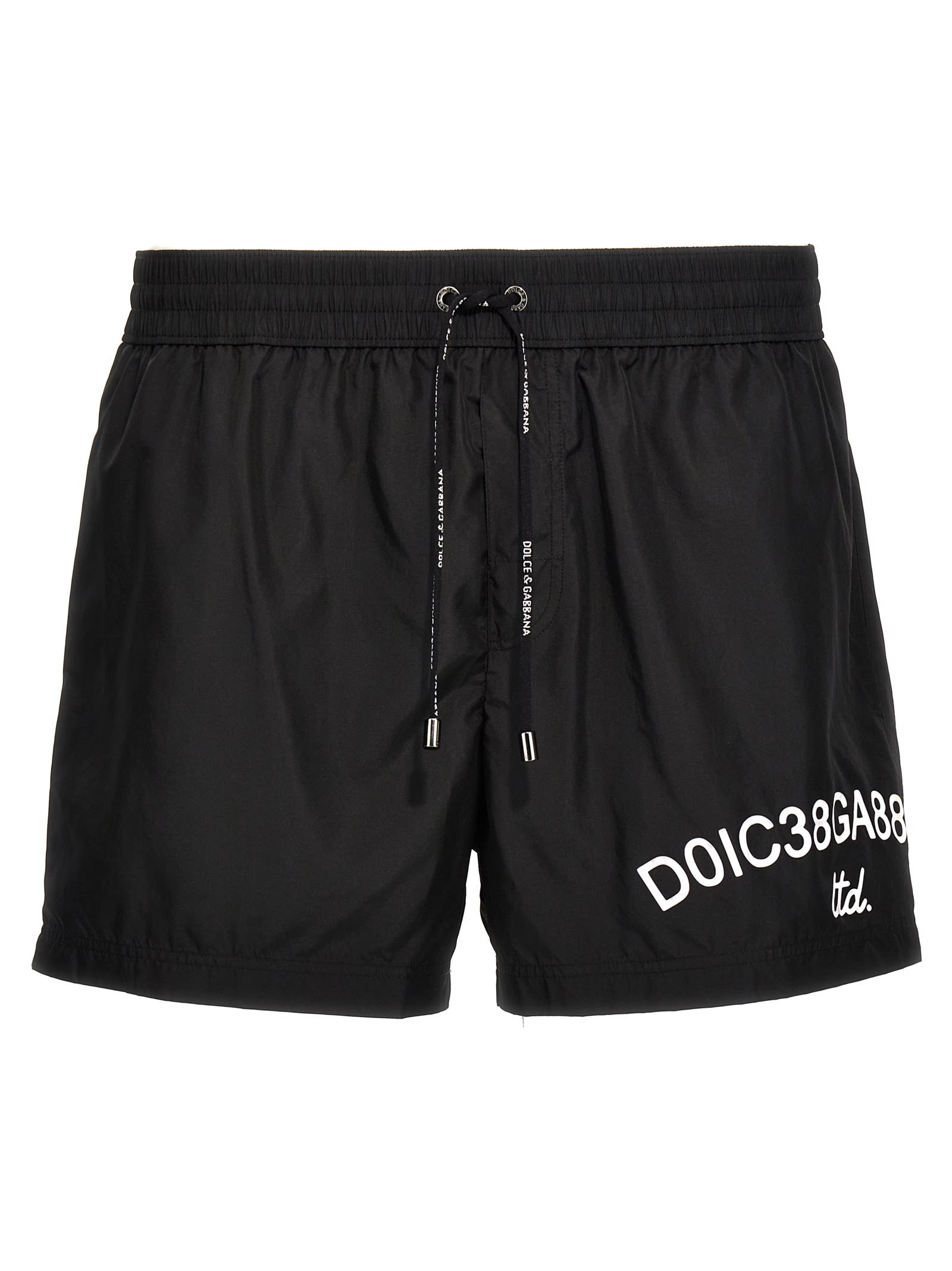 Shop Dolce & Gabbana Logo Print Swim Shorts In Black