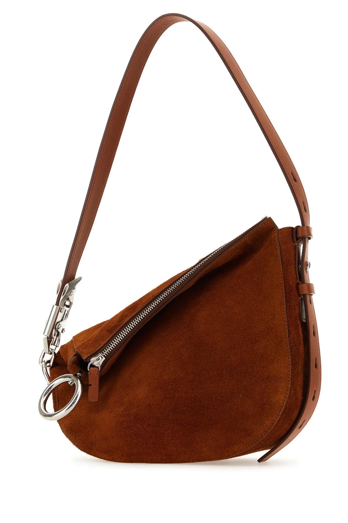 Shop Burberry Brown Suede Knight Small Shoulder Bag