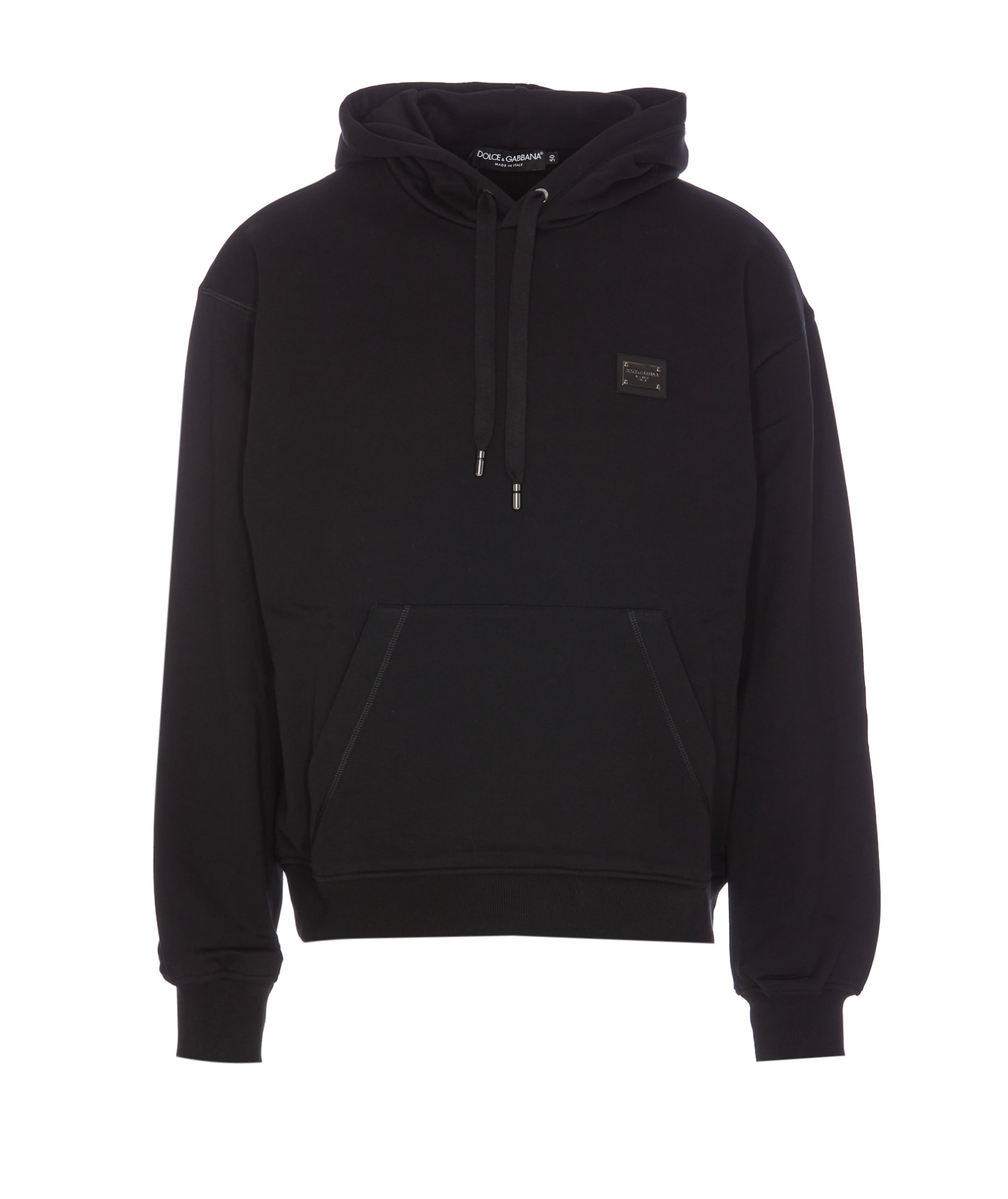 Shop Dolce & Gabbana Plaque Logo Hoodie In Black