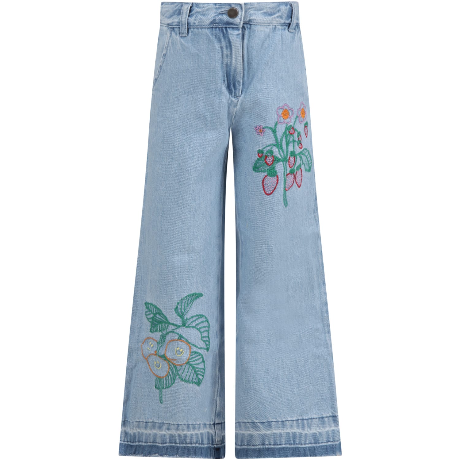 Stella McCartney Kids Light Blue Jeans For Girl With Flowers