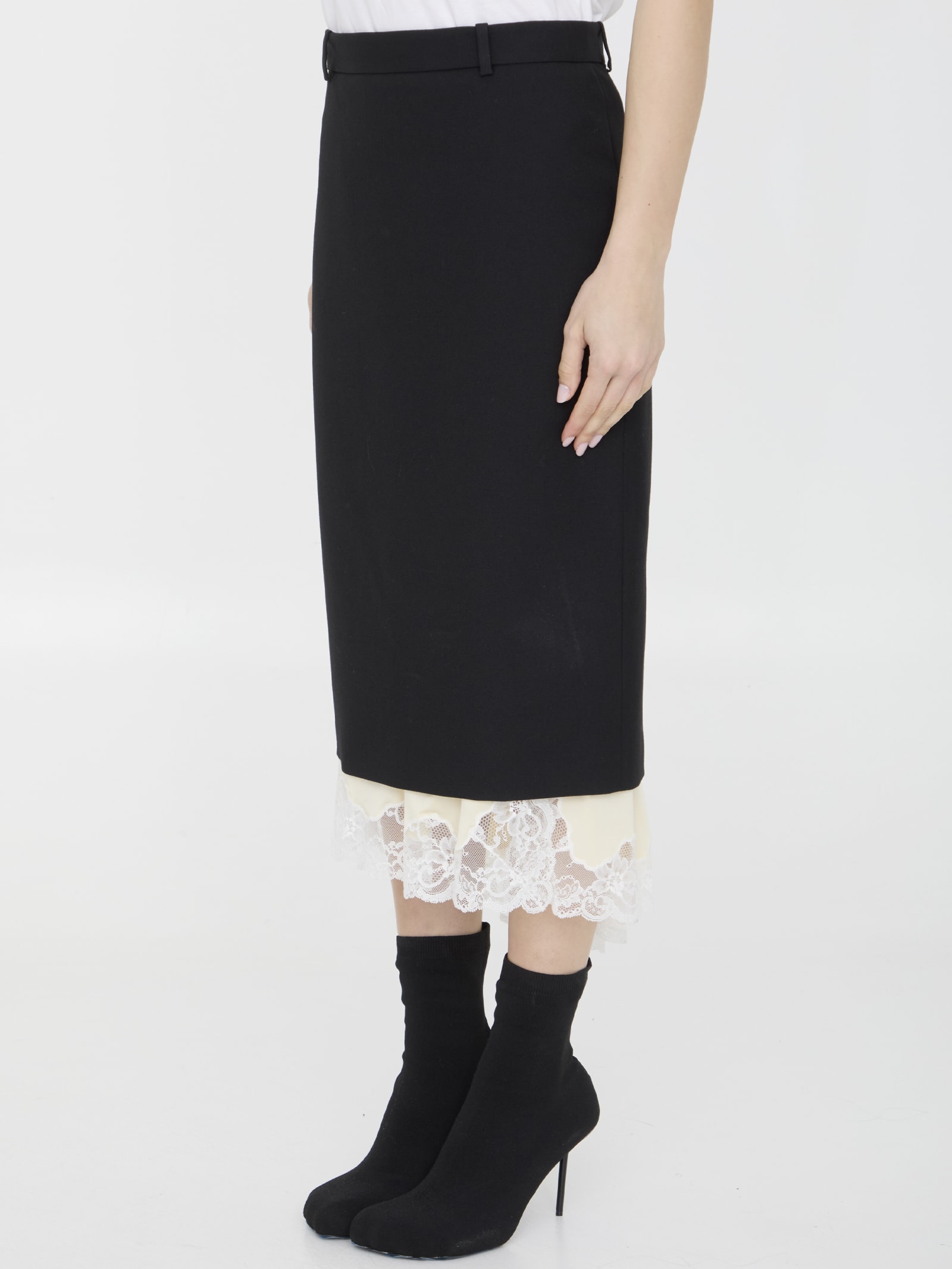 Shop Balenciaga Lingerie Tailored Skirt In Black/cream