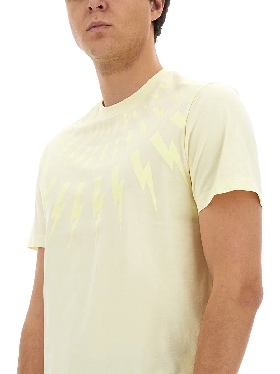 Shop Neil Barrett Fairisle Thunderbolt T-shirt In Beige