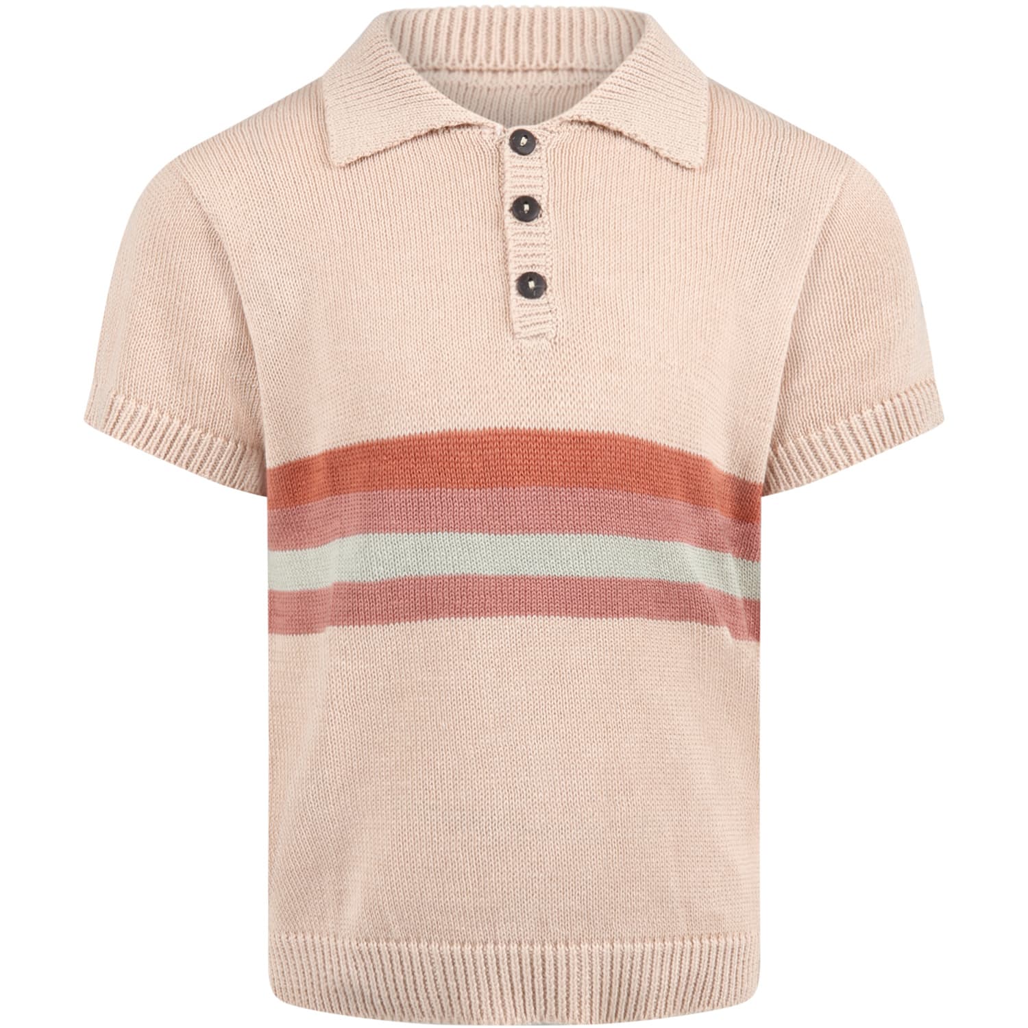 Coco Au Lait Beige Polo Shirt For Girl With Colorful Bands