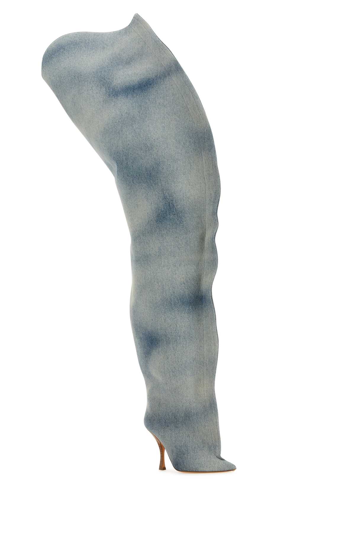 Y/project Denim Scrunch Over-the-knee Boots In Sand Blue