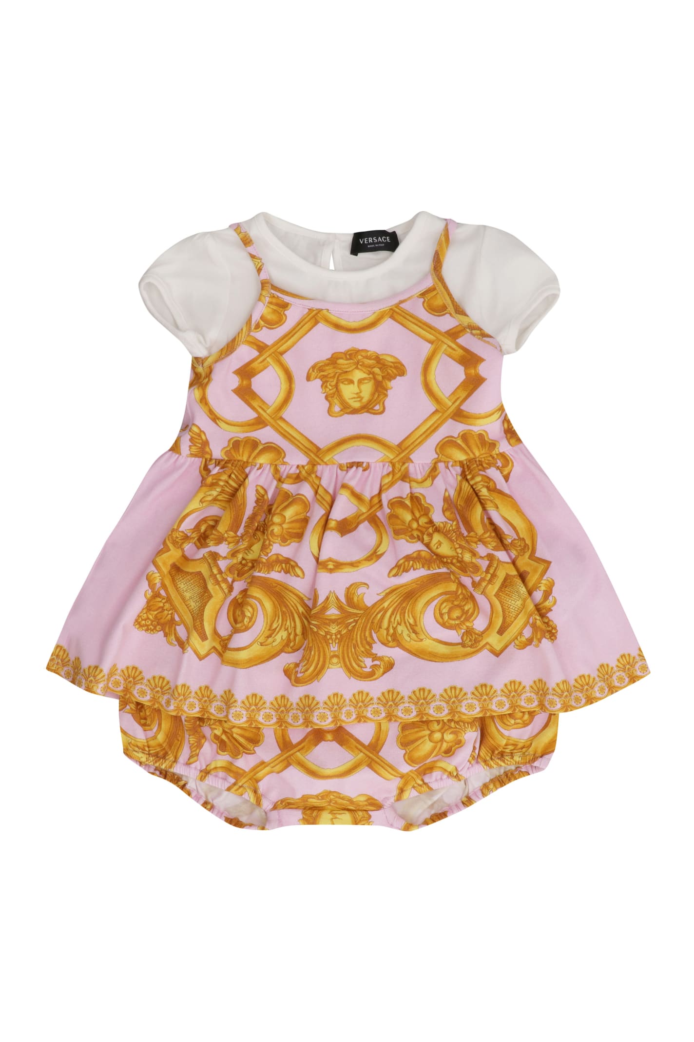 Young Versace Babies' Printed Cotton Dress In Pink