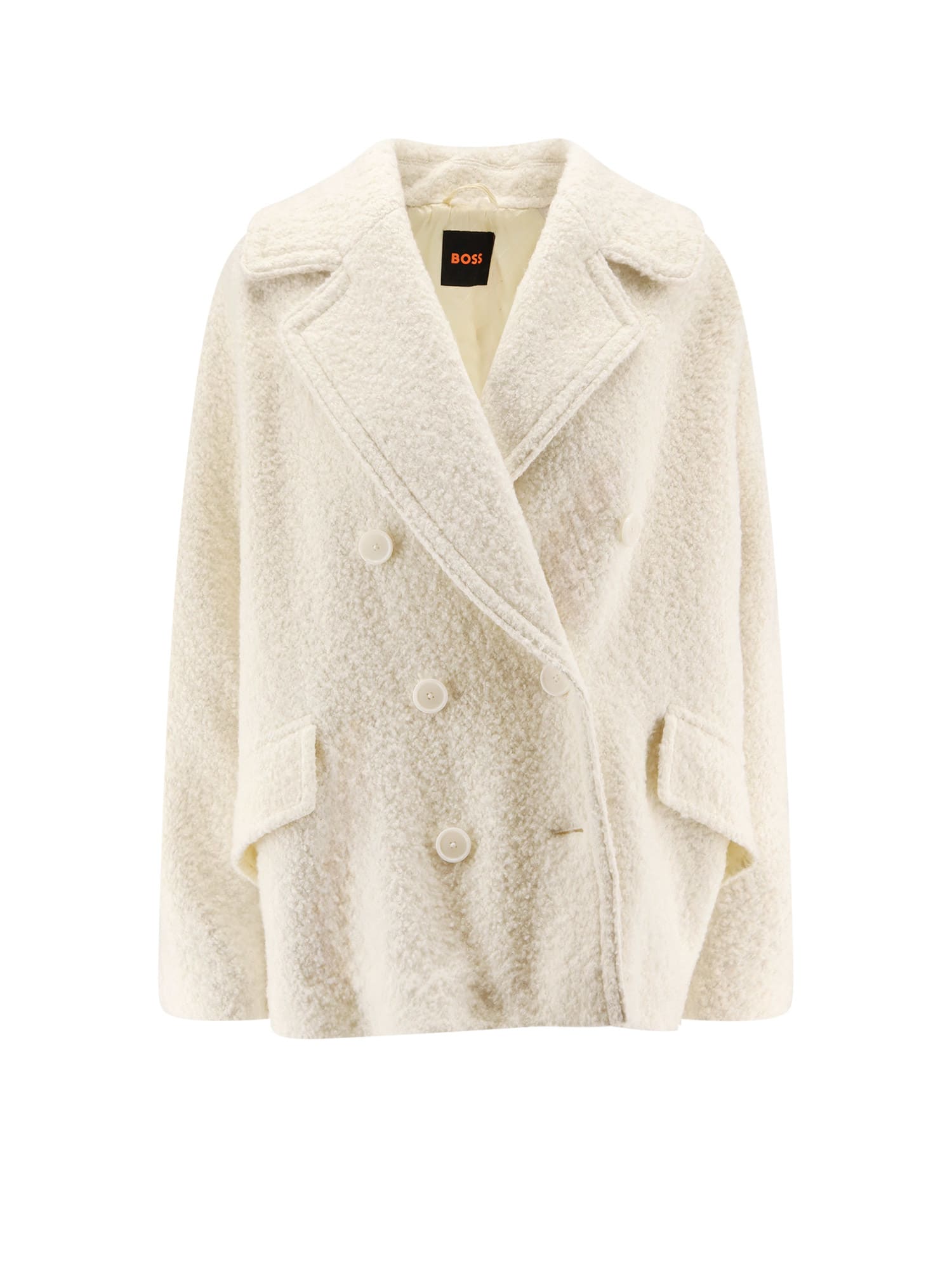 Hugo Boss Wool Blend Caban Coat In White