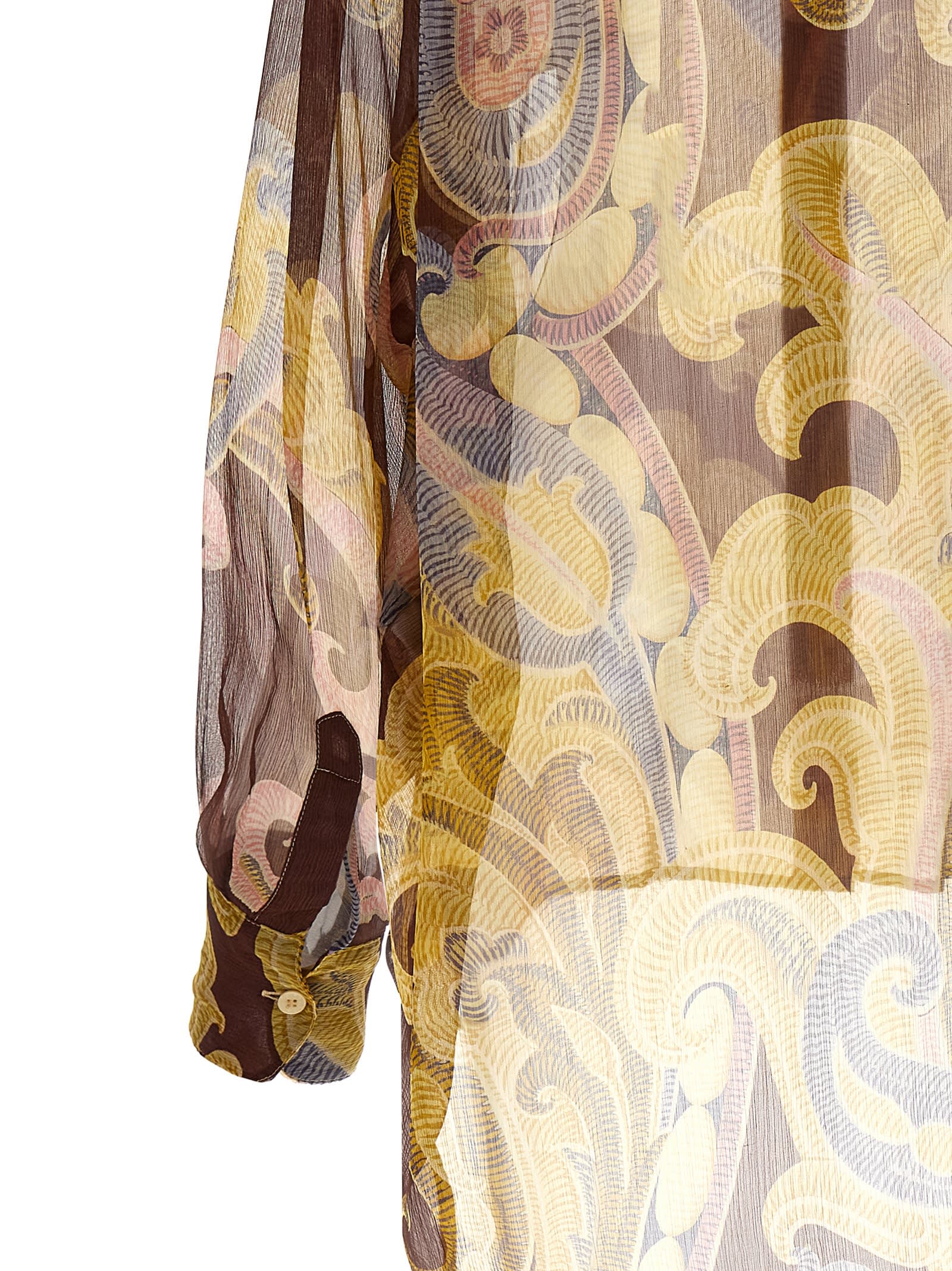 Shop Etro Printed Silk Shirt In Brown/yellow