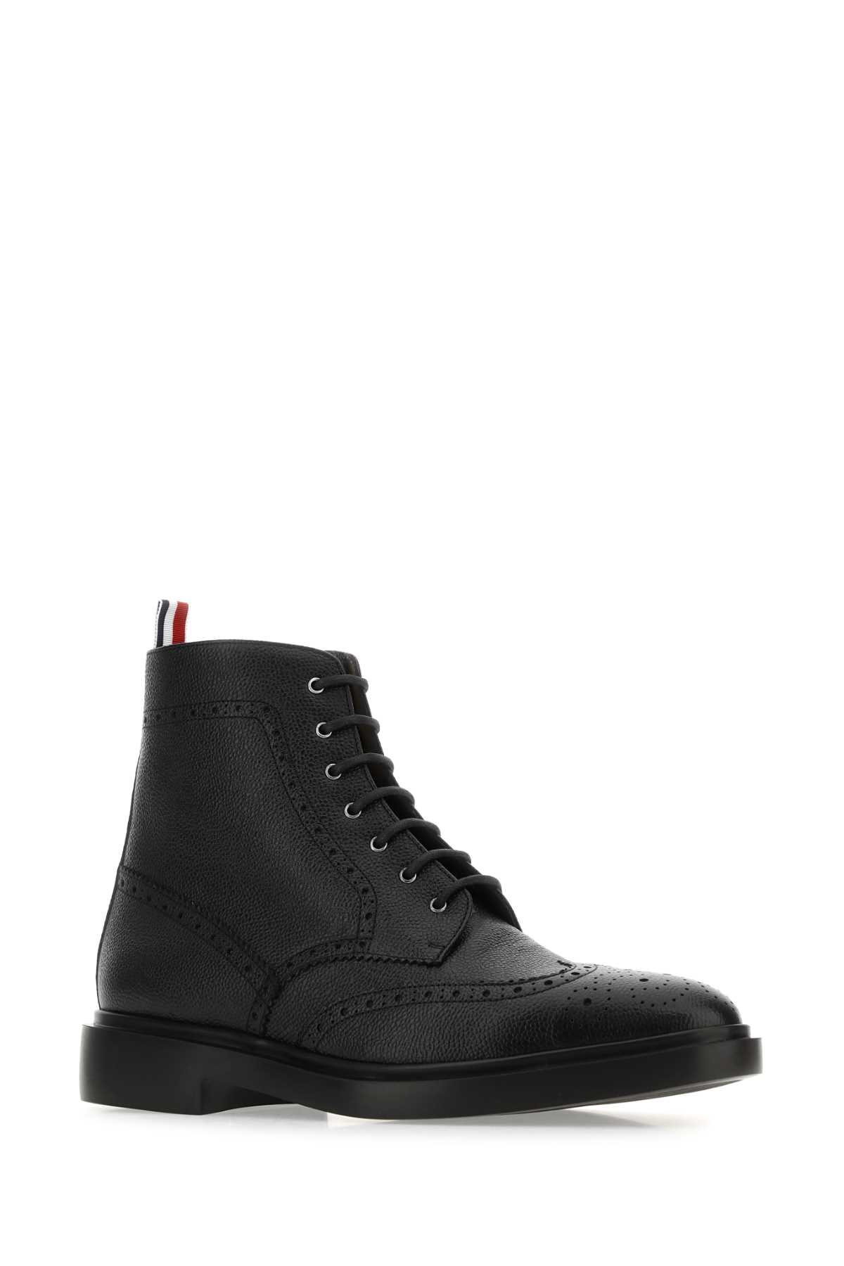 THOM BROWNE BLACK LEATHER ANKLE BOOTS