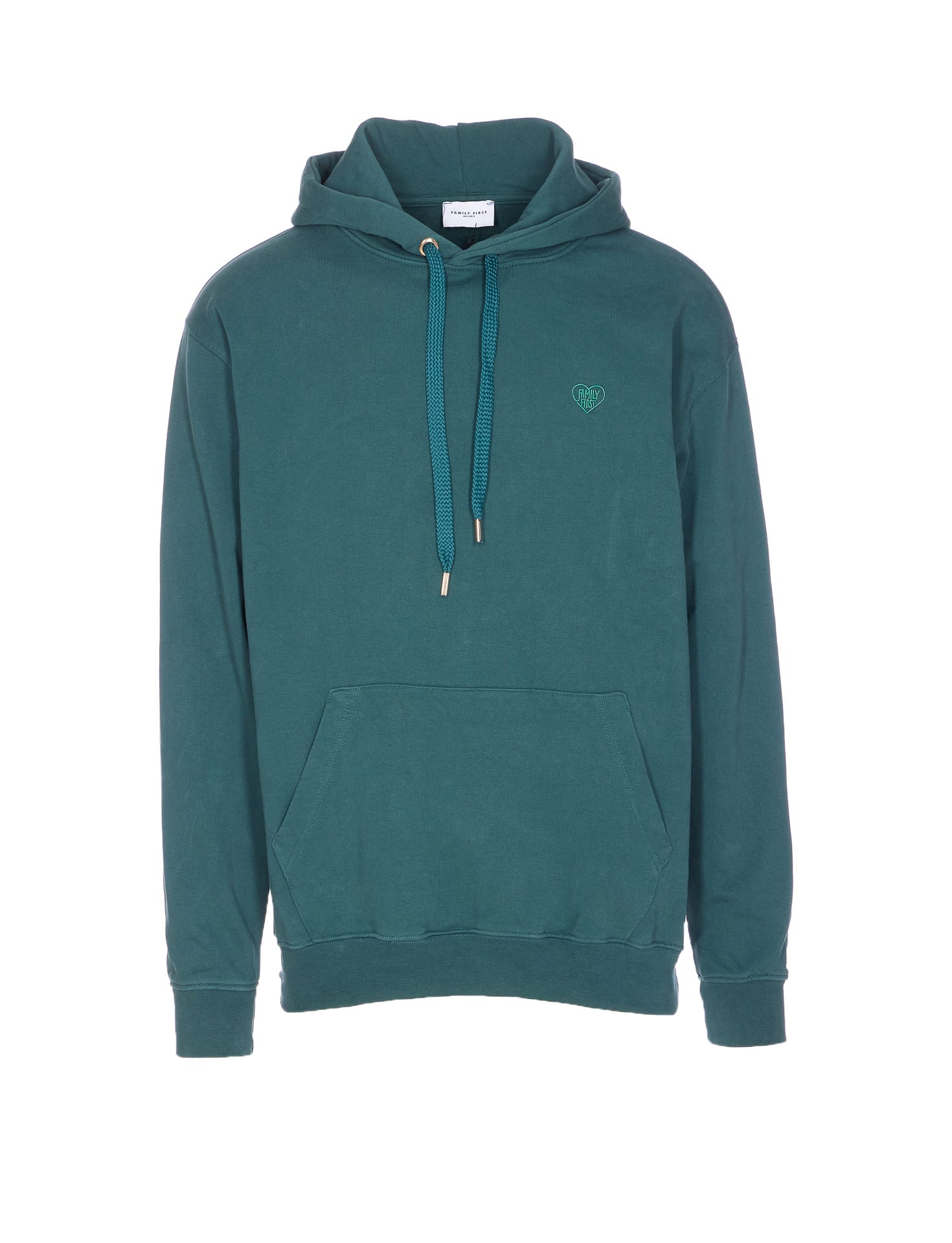 Family First Heart-embroidered Hoodie In Green