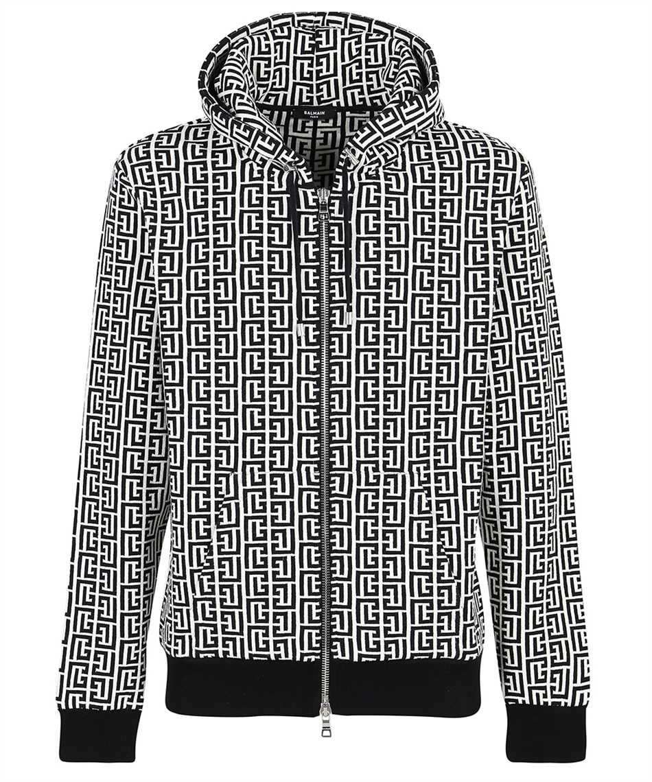 Shop Balmain Knitted Full-zip Sweatshirt In White
