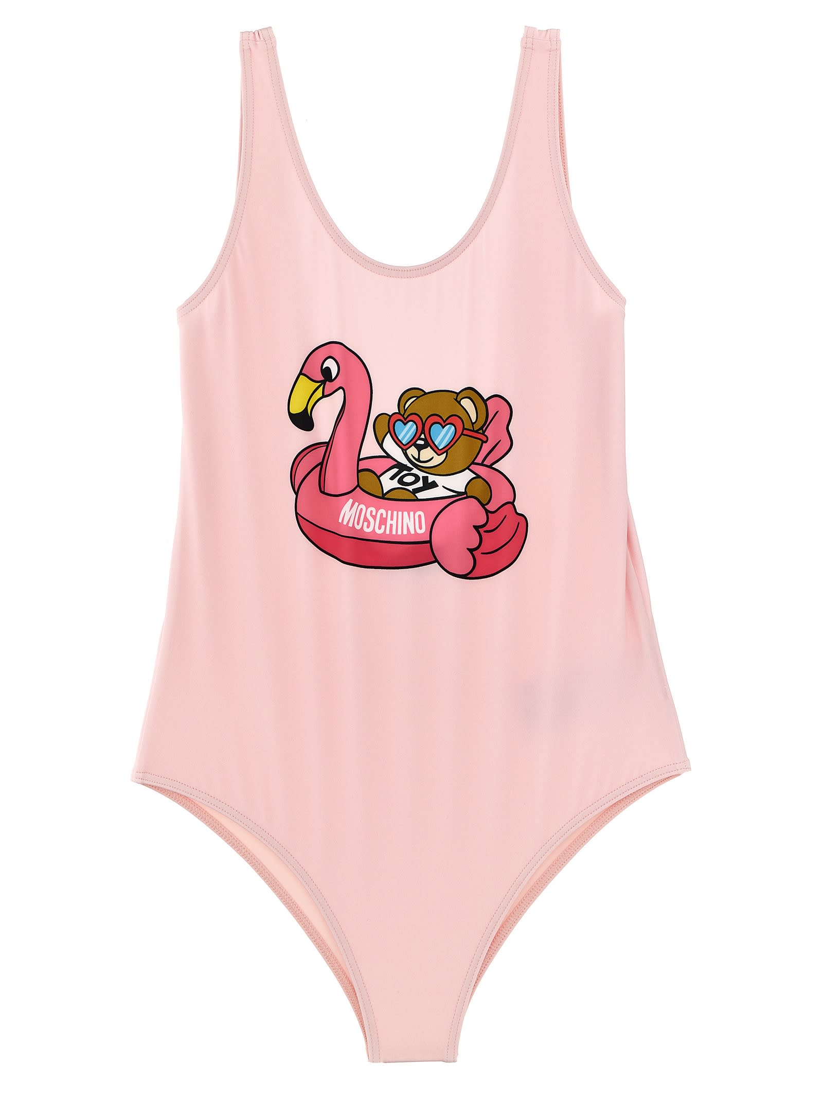 Shop Moschino One-piece Swimsuit With Logo Print In Pink
