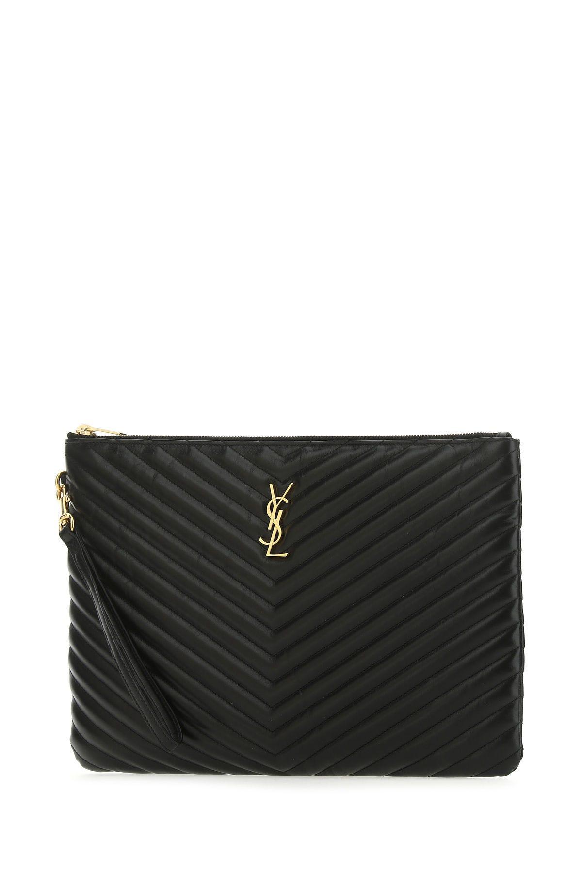 Saint Laurent Black Leather Clutch In Black