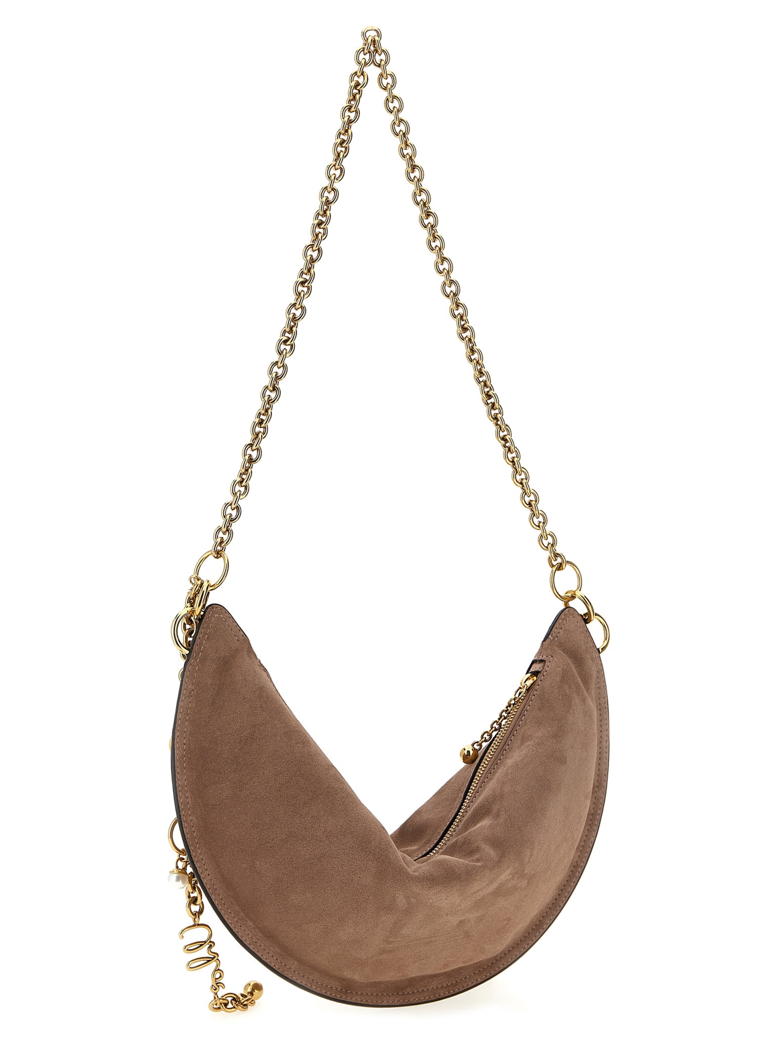 Chloé Half-moon Suede Finish Gold-tone Chain Shoulder Bag In Brown