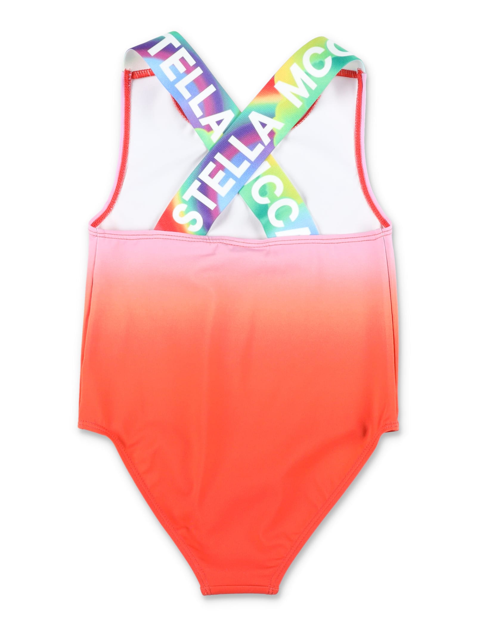 Shop Stella Mccartney Logo Tape Ombré Swimsuit In Red Multicolor
