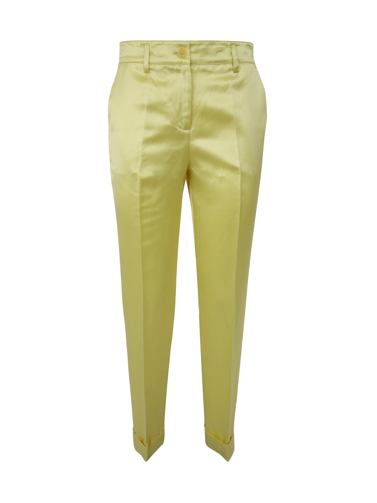Shop P.a.r.o.s.h Satin, Viscose And Linen Trousers In Light Yellow