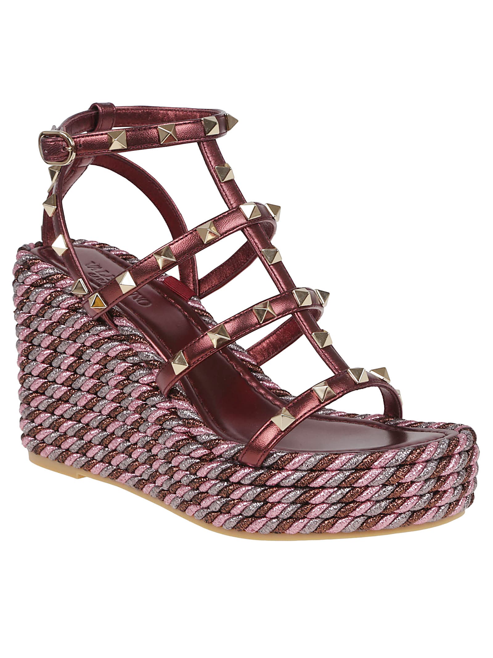 Valentino Garavani Rockstud Wedge Sandal In Laminated Nappa With 95mm Straps Woman Multicolour 42 In Red