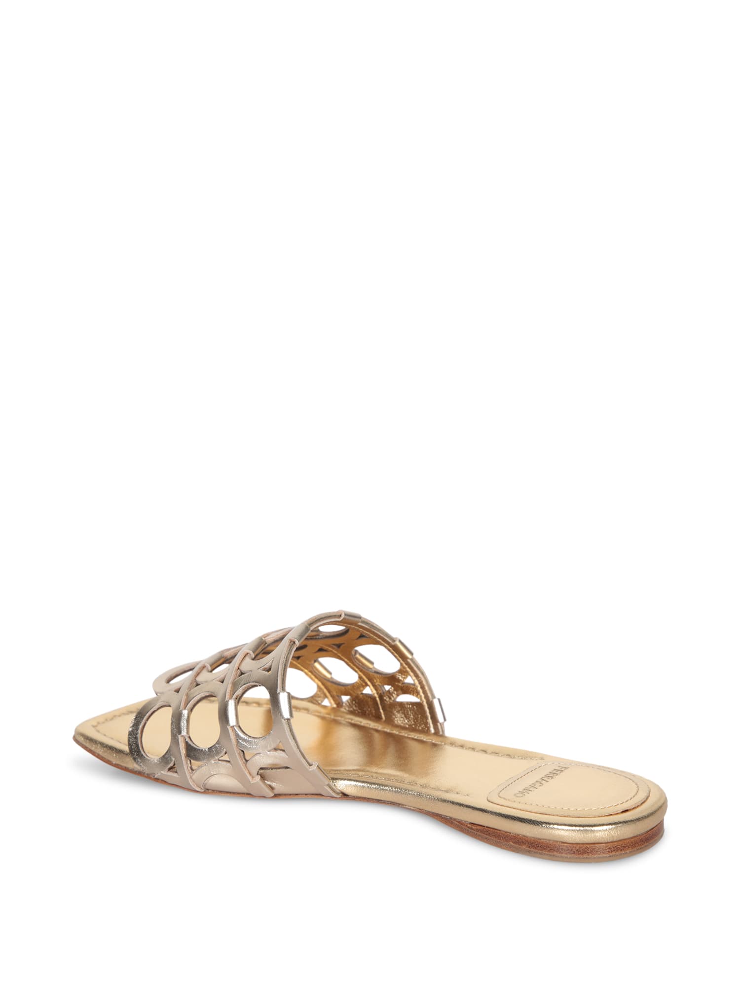 Ferragamo Erne Logo Monogram Metallic Leather Sandals