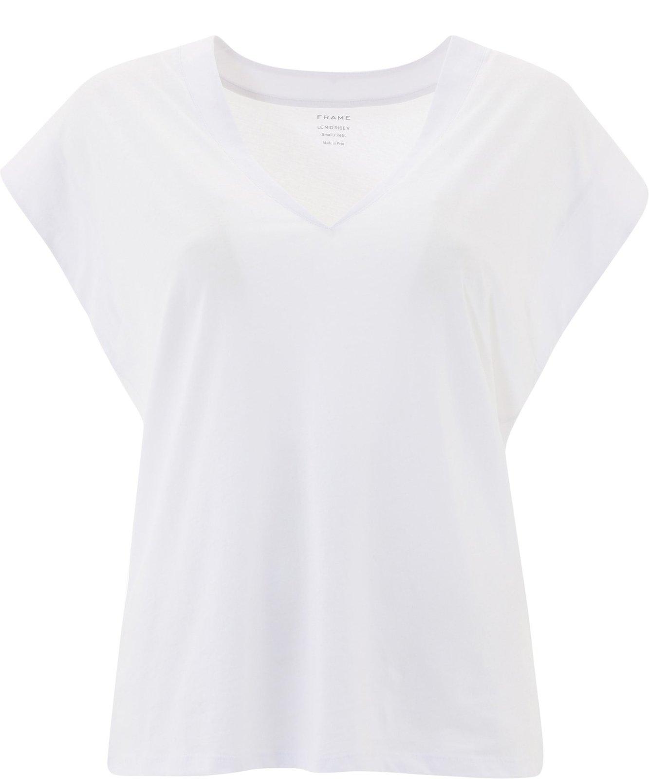 Shop Frame Le Mid Rise V-neck T-shirt In Bianco