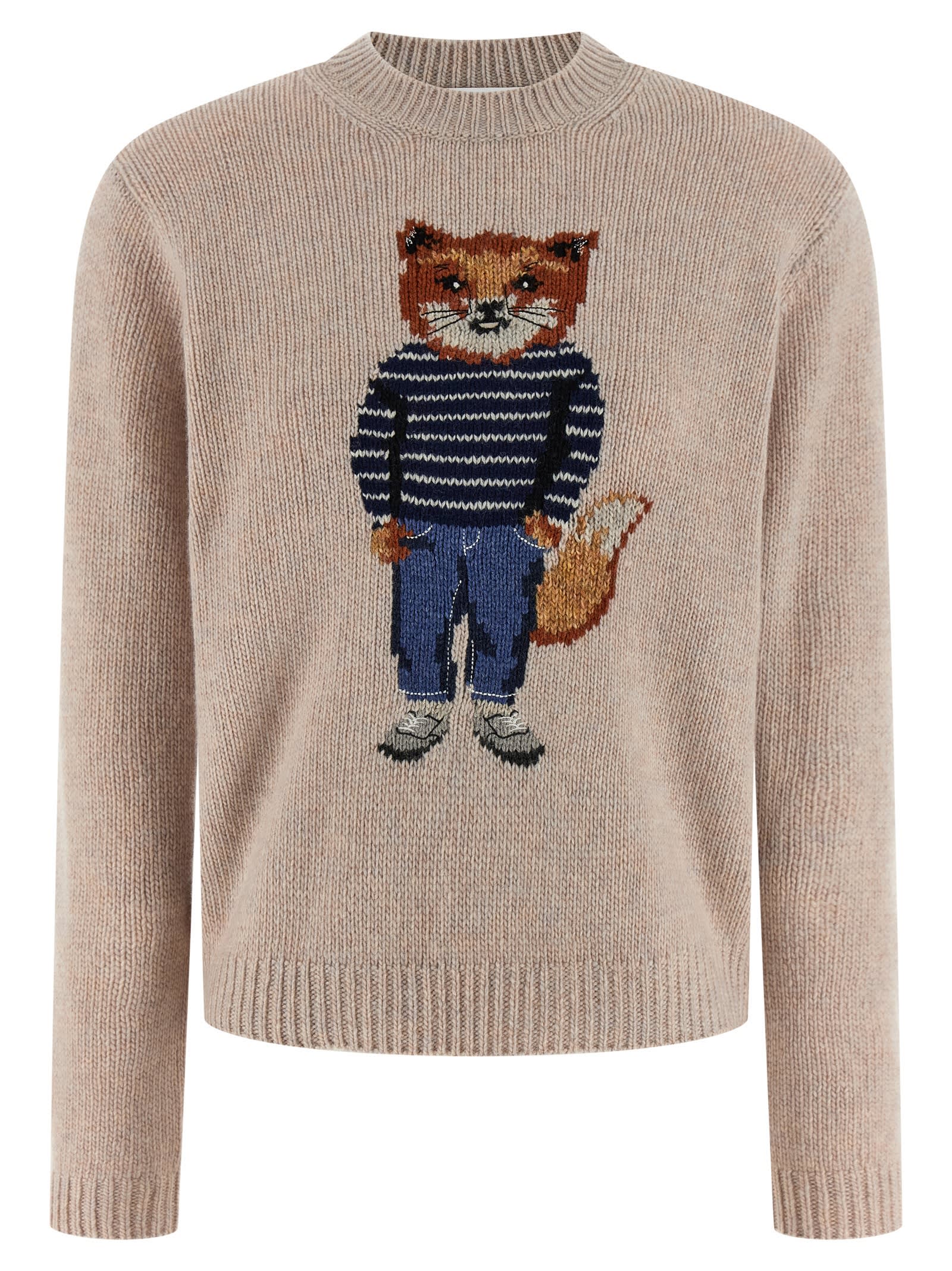 Maison Kitsuné Dressed Fox Intarsia Wool Jumper Knitwear White In Neutral