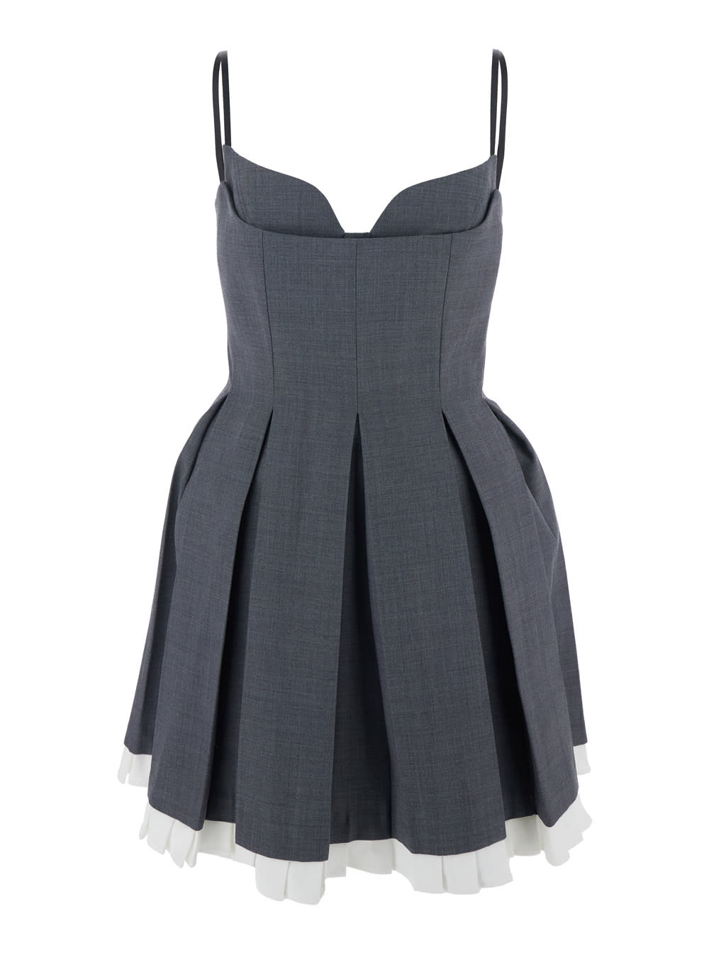Shushu-tong Grey Pleated Sleeveless Dress With Sweetheart Neckline And Contrasting Hem In Wool Blend Woman In Multi