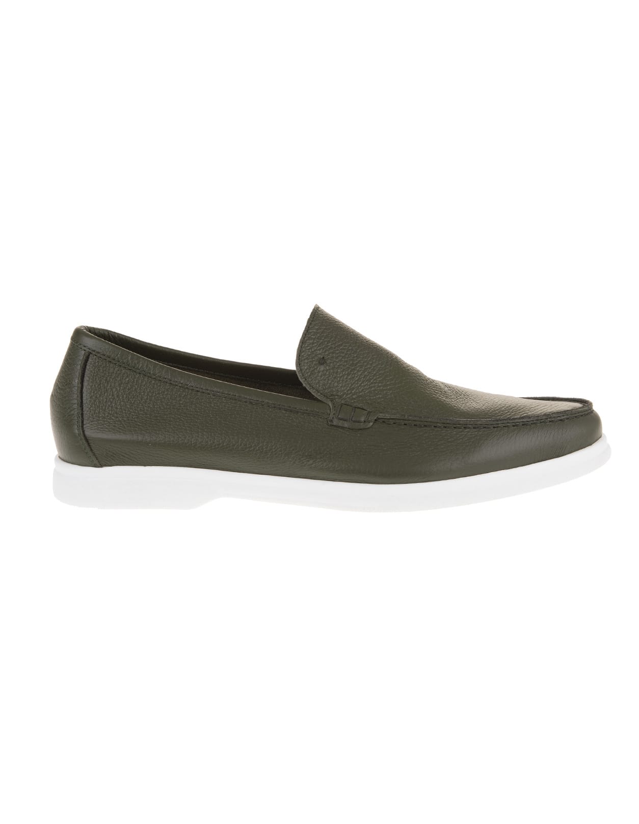 Andrea Ventura Man Olive Green Leather Loafer With White Latex Sole