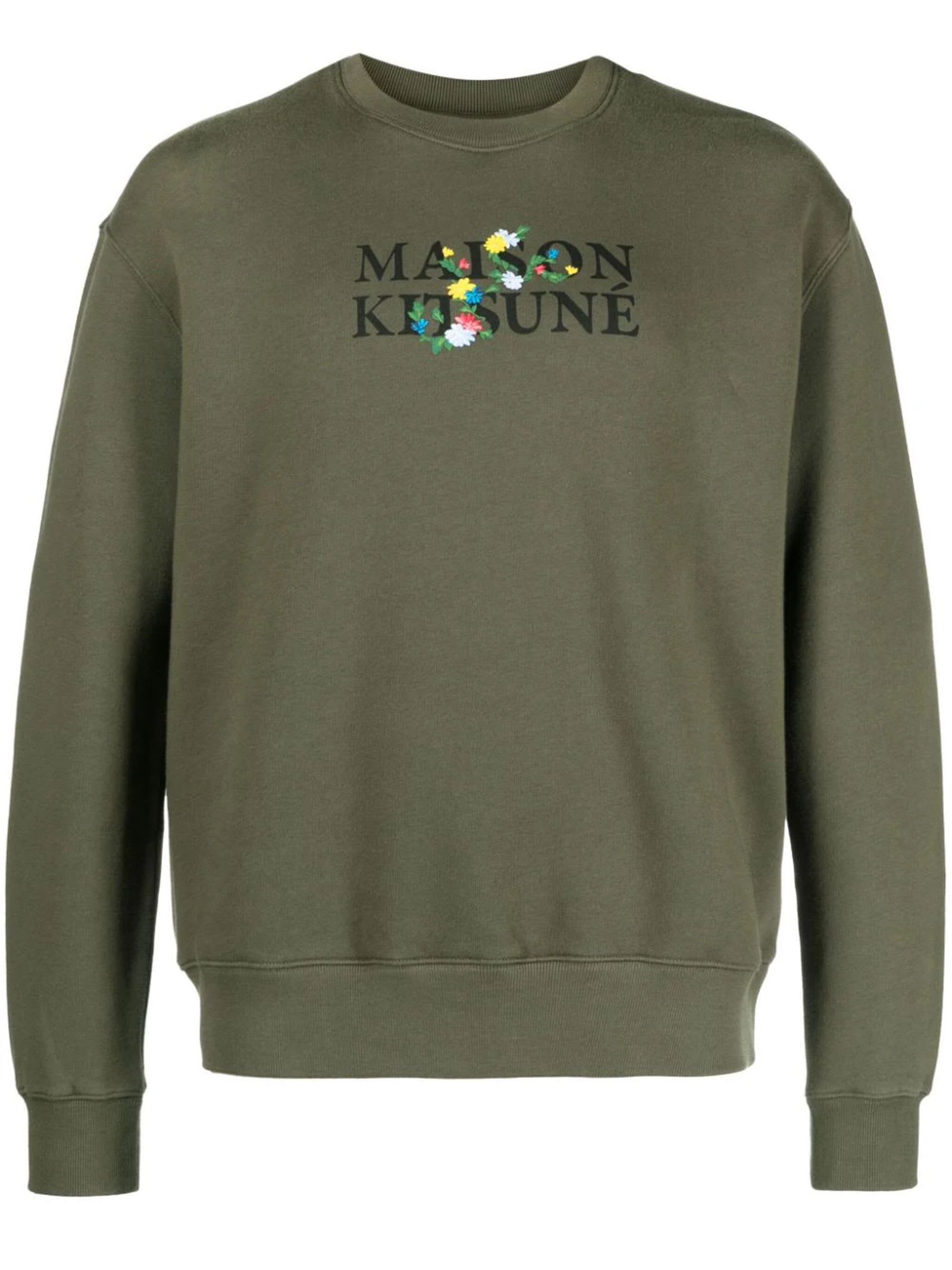 Shop Maison Kitsuné Olive Green Cotton Sweatshirt